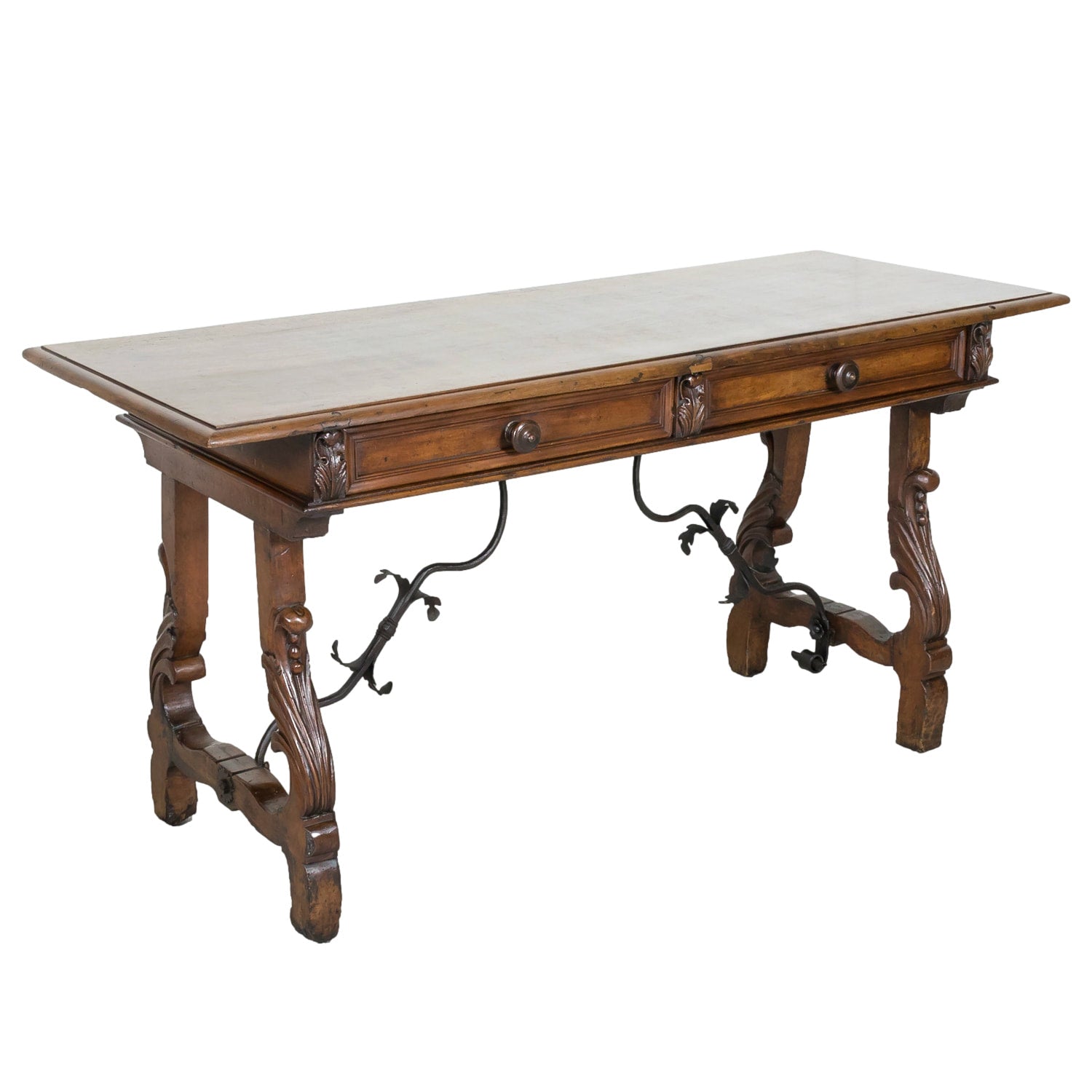 Early 19th Century Italian Baroque Style Walnut Fratino Console Table or Desk with Drawers