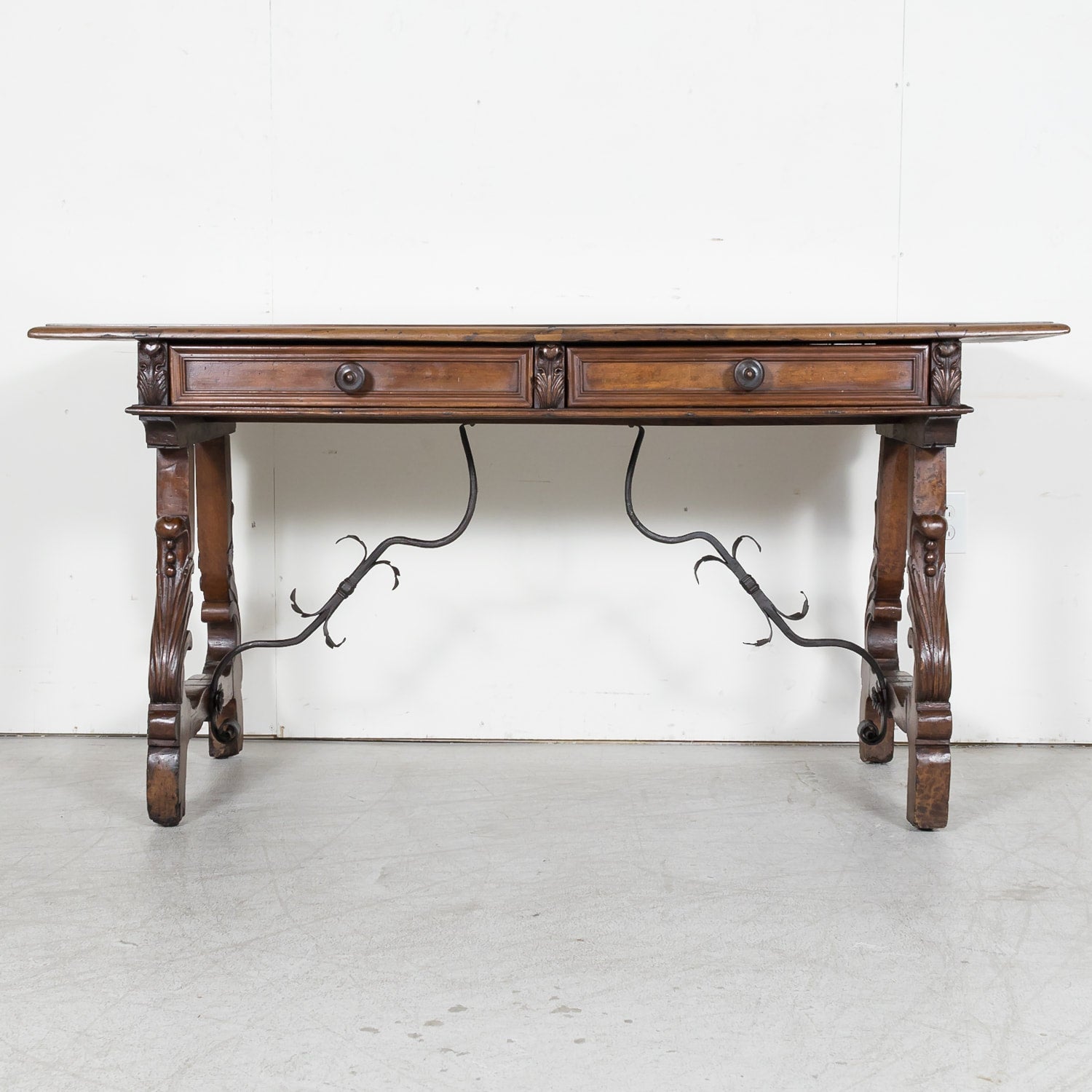 Early 19th Century Italian Baroque Style Walnut Fratino Console Table or Desk with Drawers