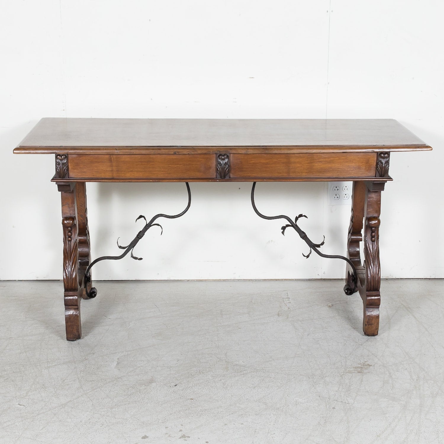 Early 19th Century Italian Baroque Style Walnut Fratino Console Table or Desk with Drawers