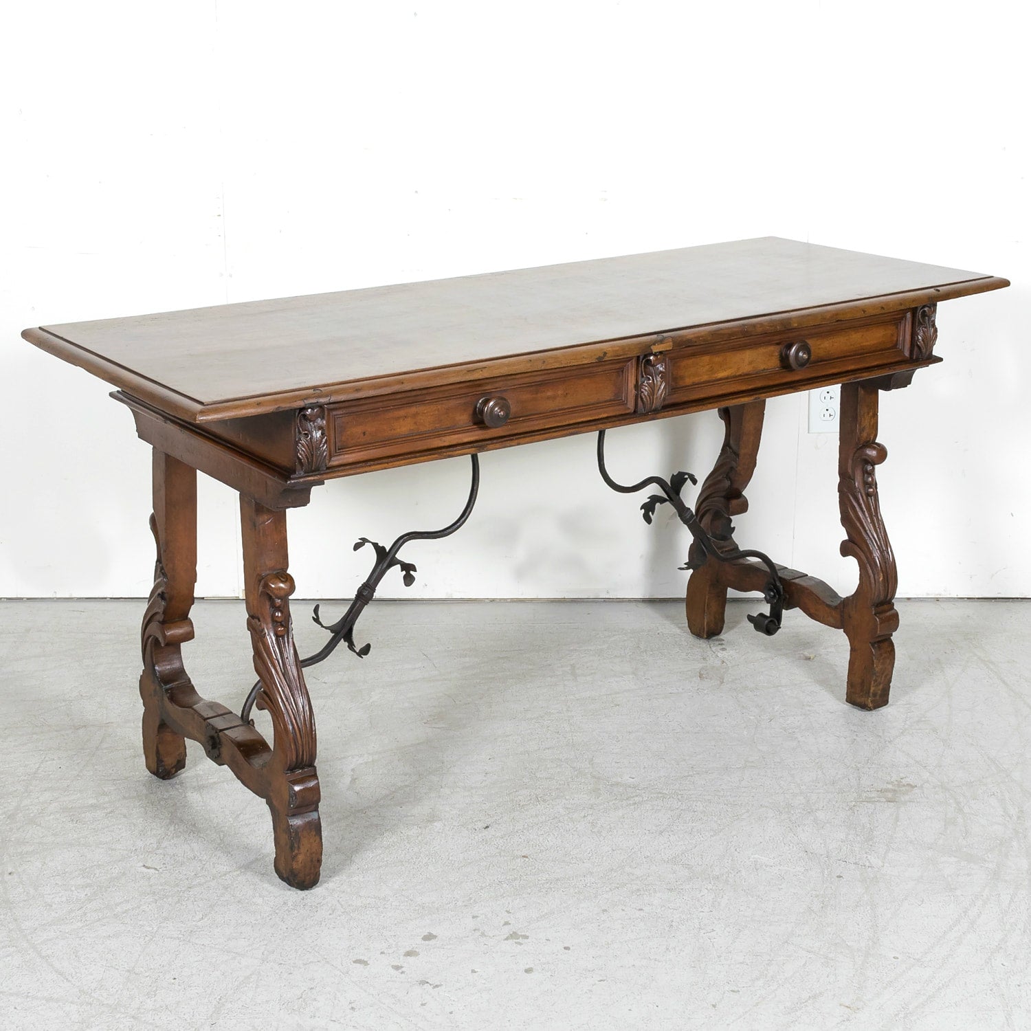 Early 19th Century Italian Baroque Style Walnut Fratino Console Table or Desk with Drawers