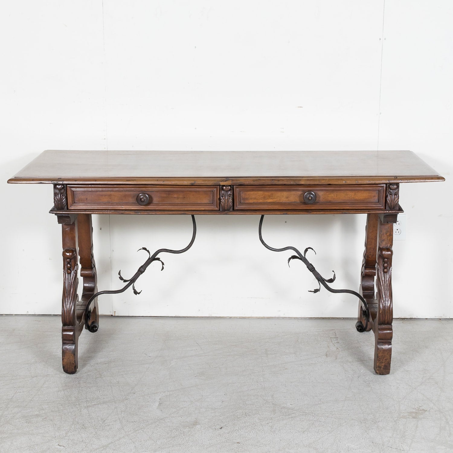 Early 19th Century Italian Baroque Style Walnut Fratino Console Table or Desk with Drawers