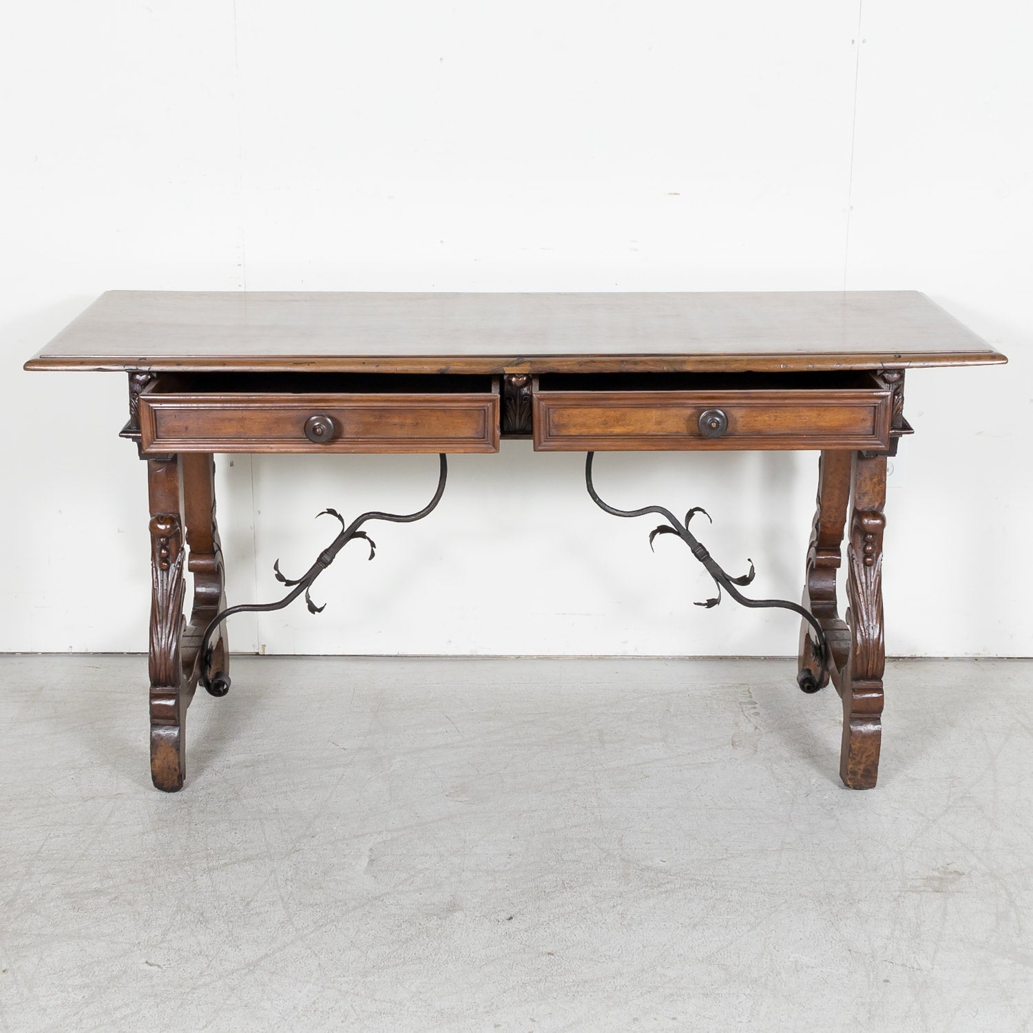 Early 19th Century Italian Baroque Style Walnut Fratino Console Table or Desk with Drawers