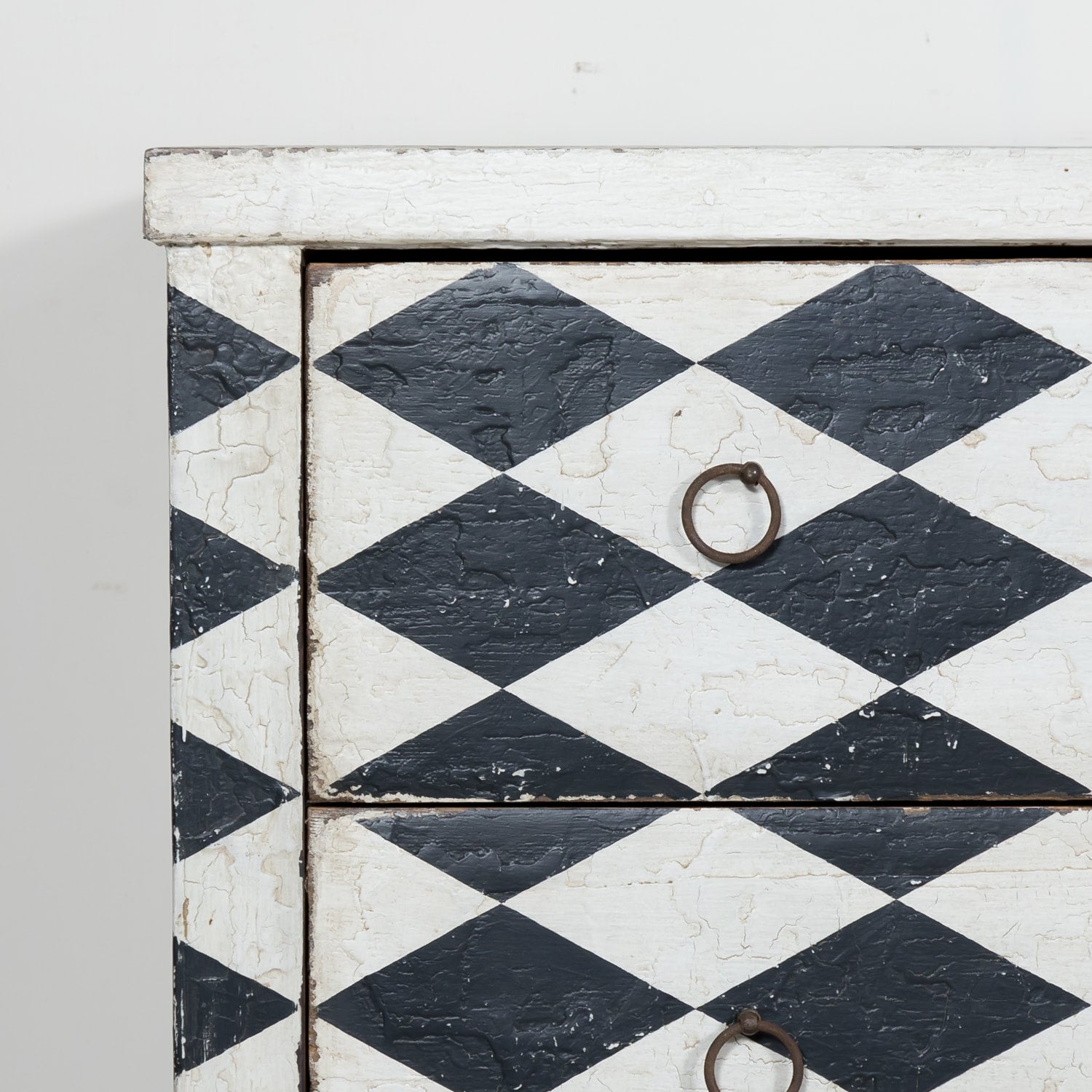 Pair of 19th Century French Louis XVI Style Black and White Harlequin Pattern Painted Commodes 