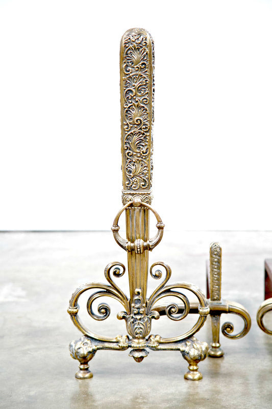 Fine Pair of Brass and Wrought Iron Andirons Attributed to Tiffany Studios