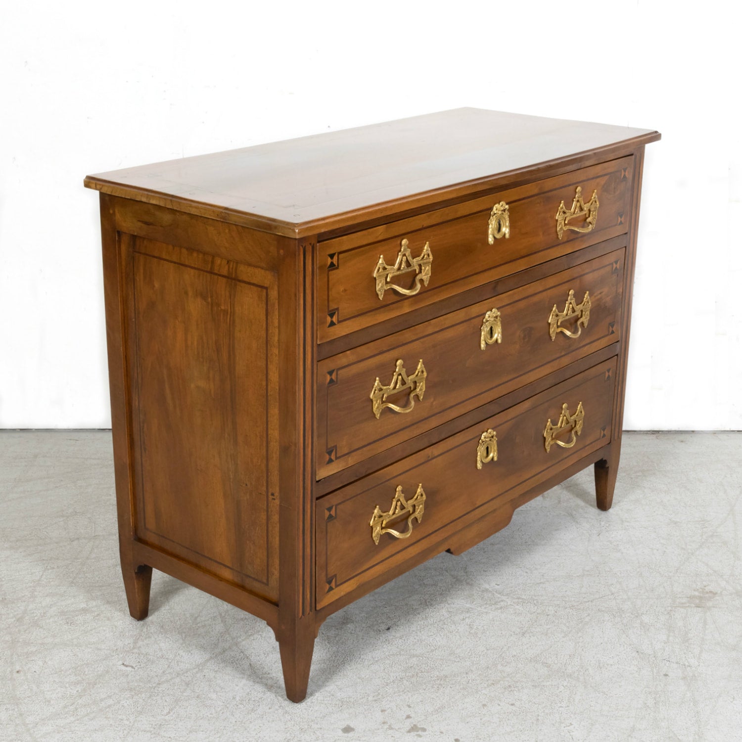 18th Century Period French Louis XVI Lyonnaise Walnut and Fruitwood Marquetry Commode