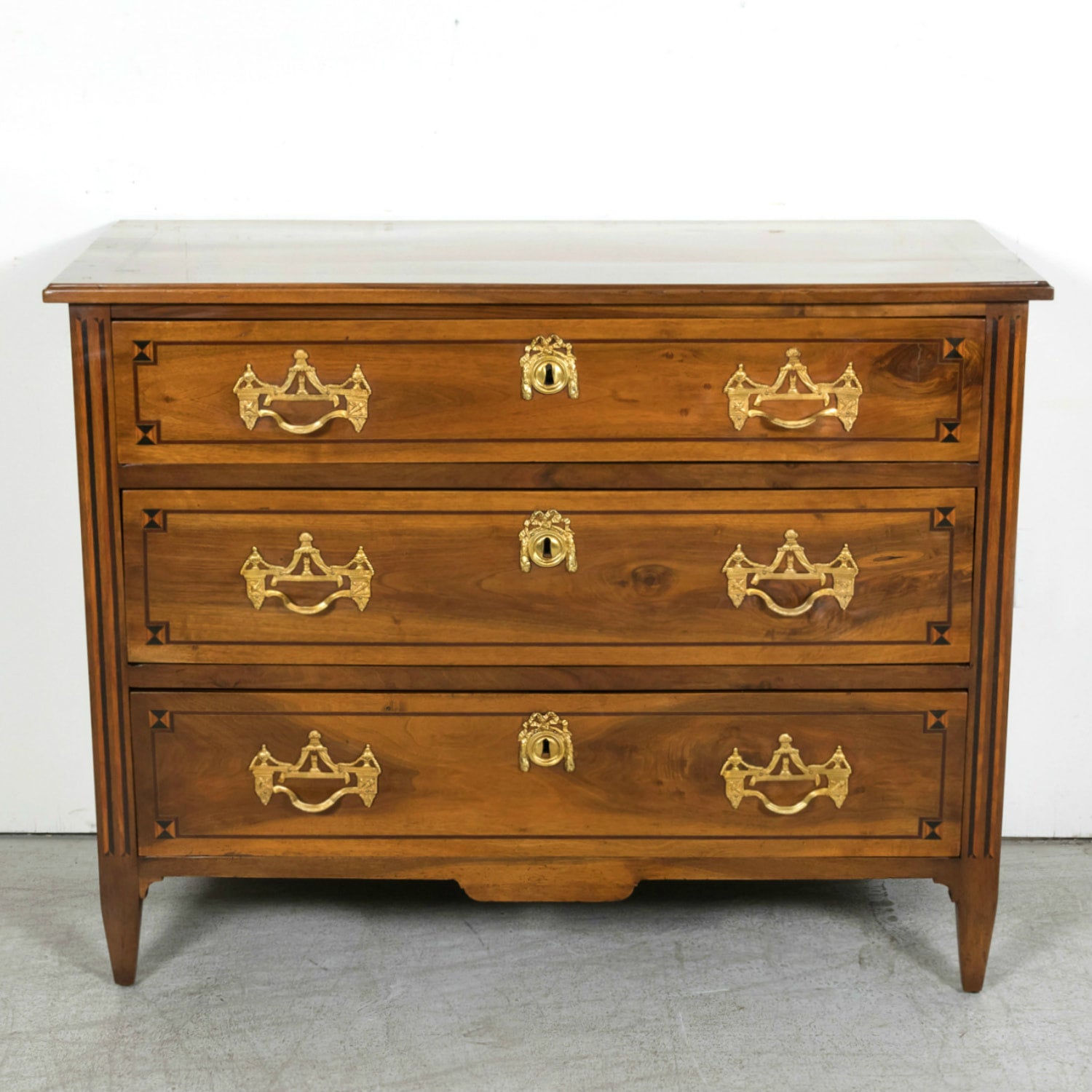 18th Century Period French Louis XVI Lyonnaise Walnut and Fruitwood Marquetry Commode