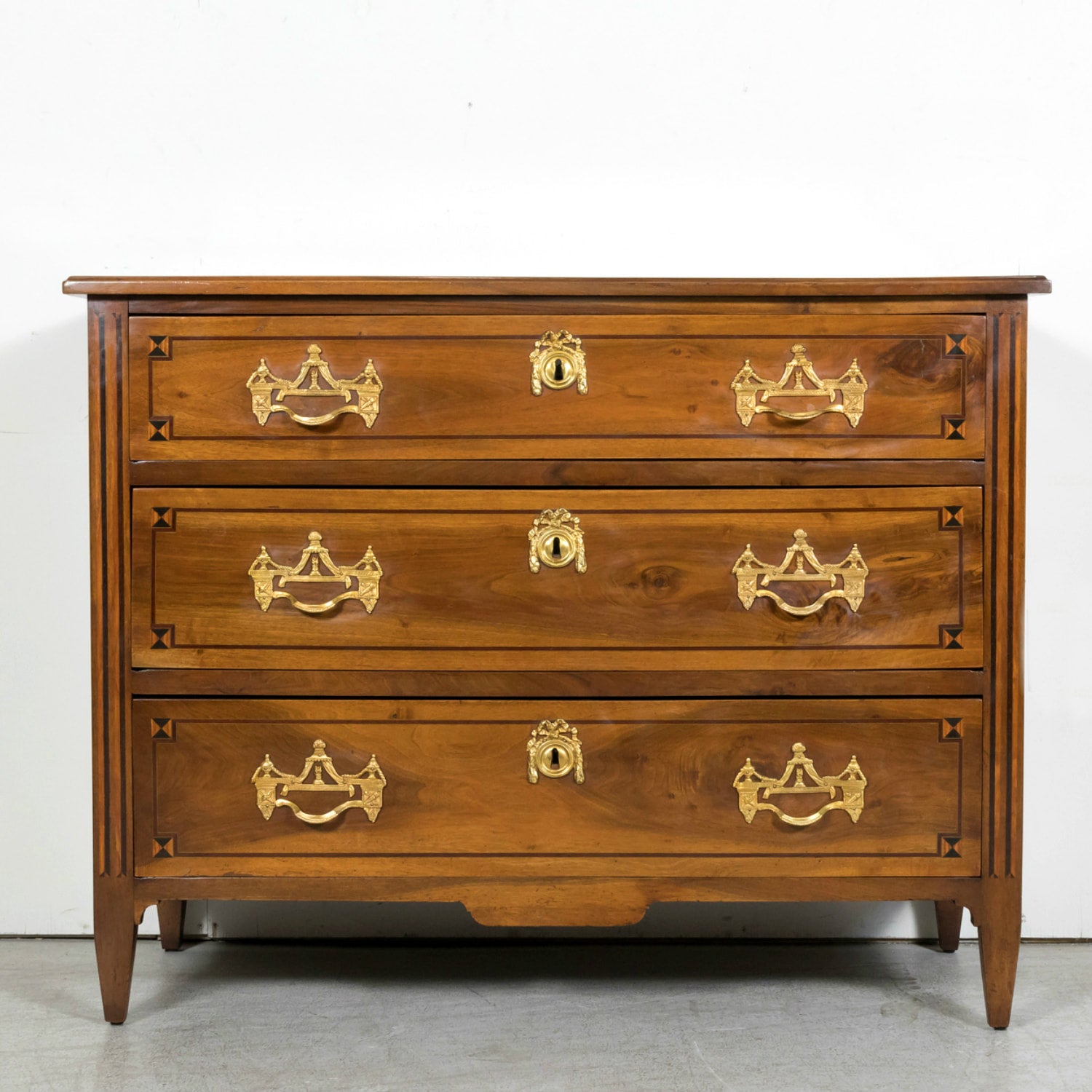 18th Century Period French Louis XVI Lyonnaise Walnut and Fruitwood Marquetry Commode
