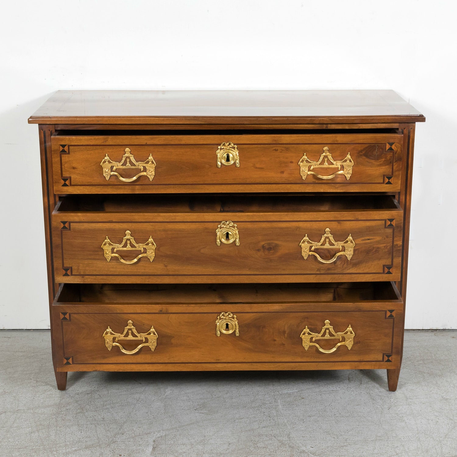 18th Century Period French Louis XVI Lyonnaise Walnut and Fruitwood Marquetry Commode