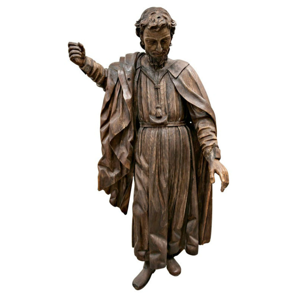 Rare 18th Century Life Size Carved Wood Statue of St. Joseph