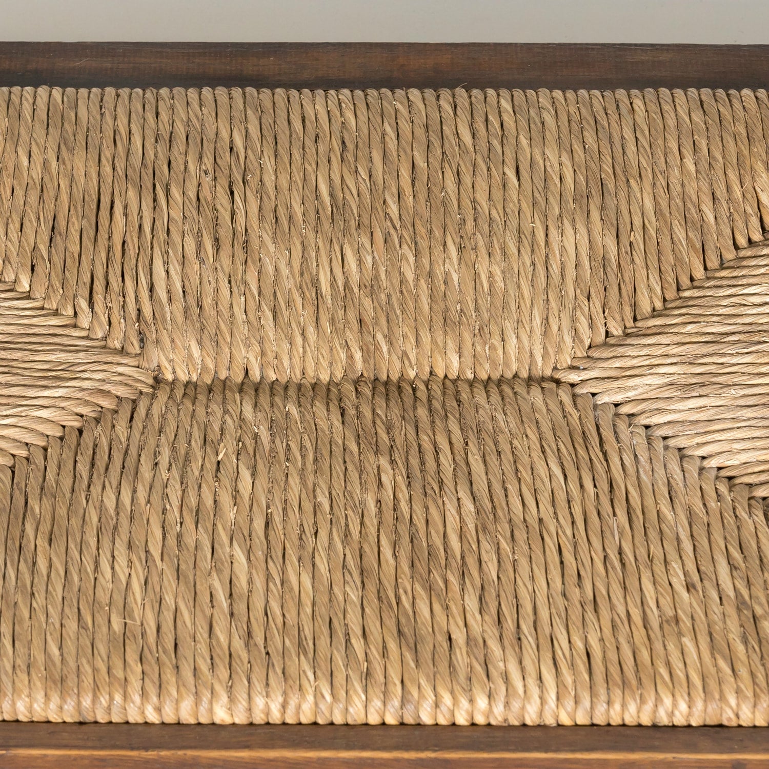 19th Century French Country Carved Oak Radassier or Hall Bench with Rush Seat