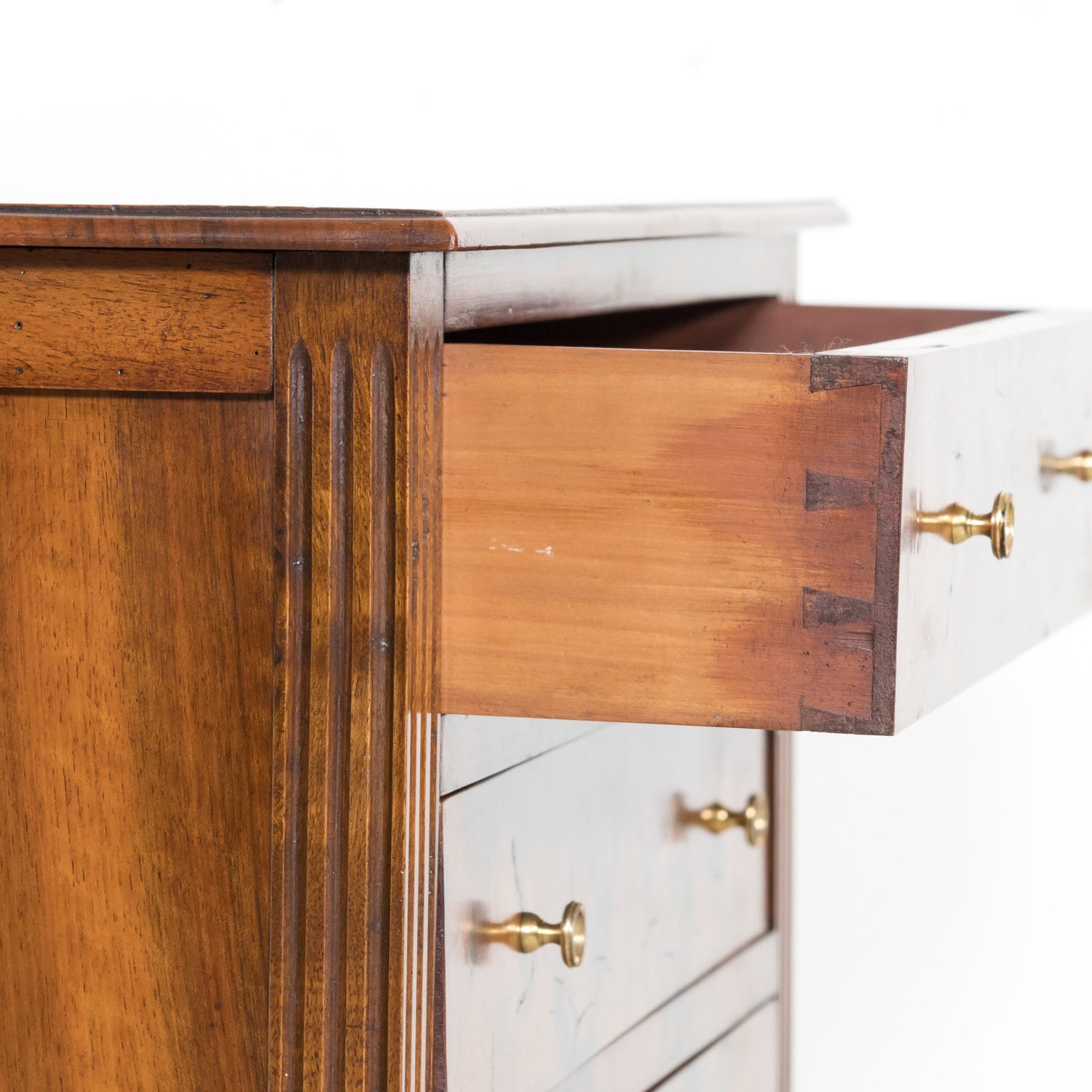 19th Century French Louis XVI Style Walnut and Burled Walnut Bookmatched Front Petite Commode