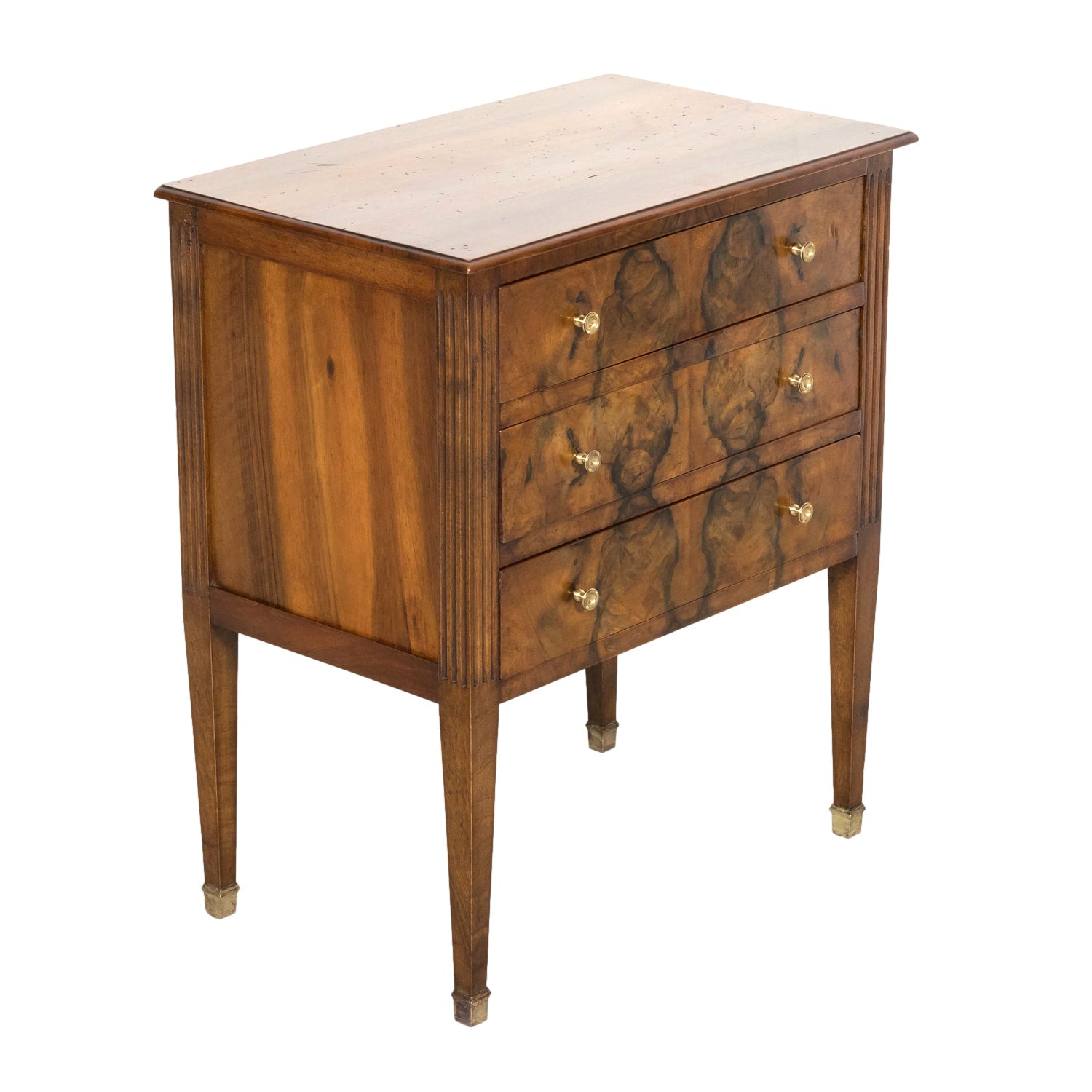 19th Century French Louis XVI Style Walnut and Burled Walnut Bookmatched Front Petite Commode