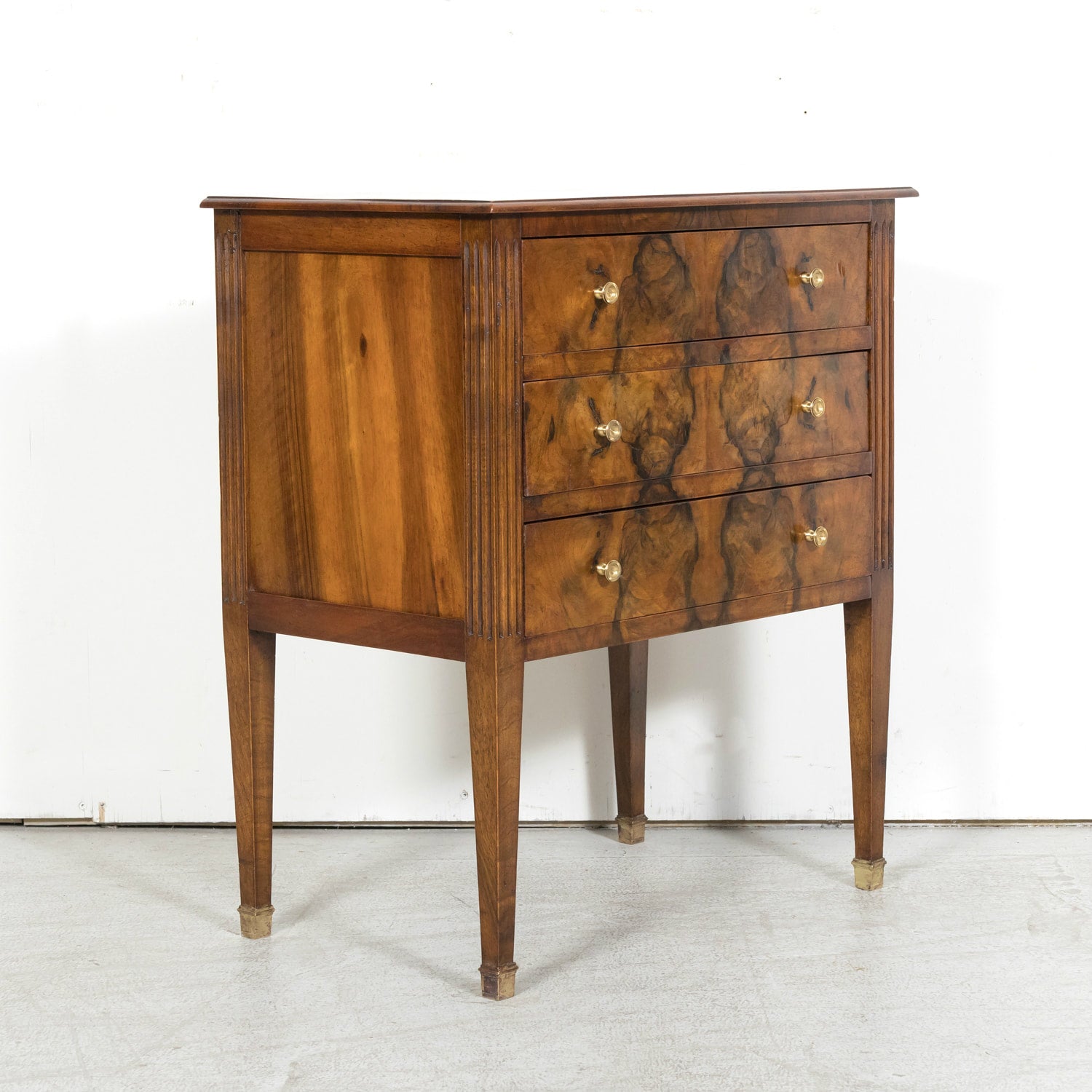 19th Century French Louis XVI Style Walnut and Burled Walnut Bookmatched Front Petite Commode