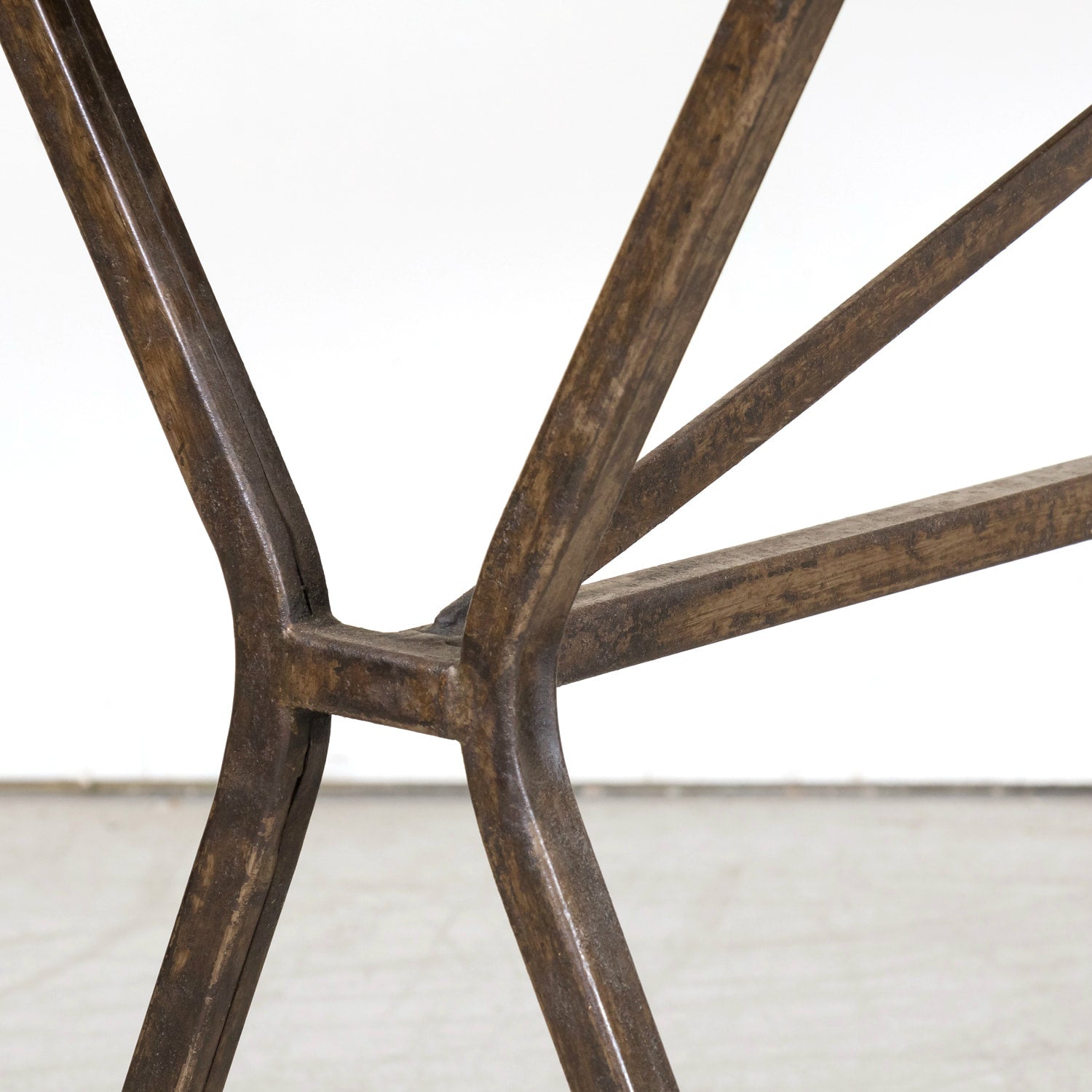 Antique French Washed Oak Console Table with Iron Base