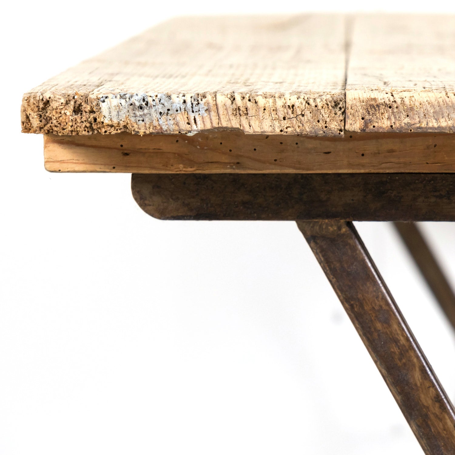 Antique French Washed Oak Console Table with Iron Base