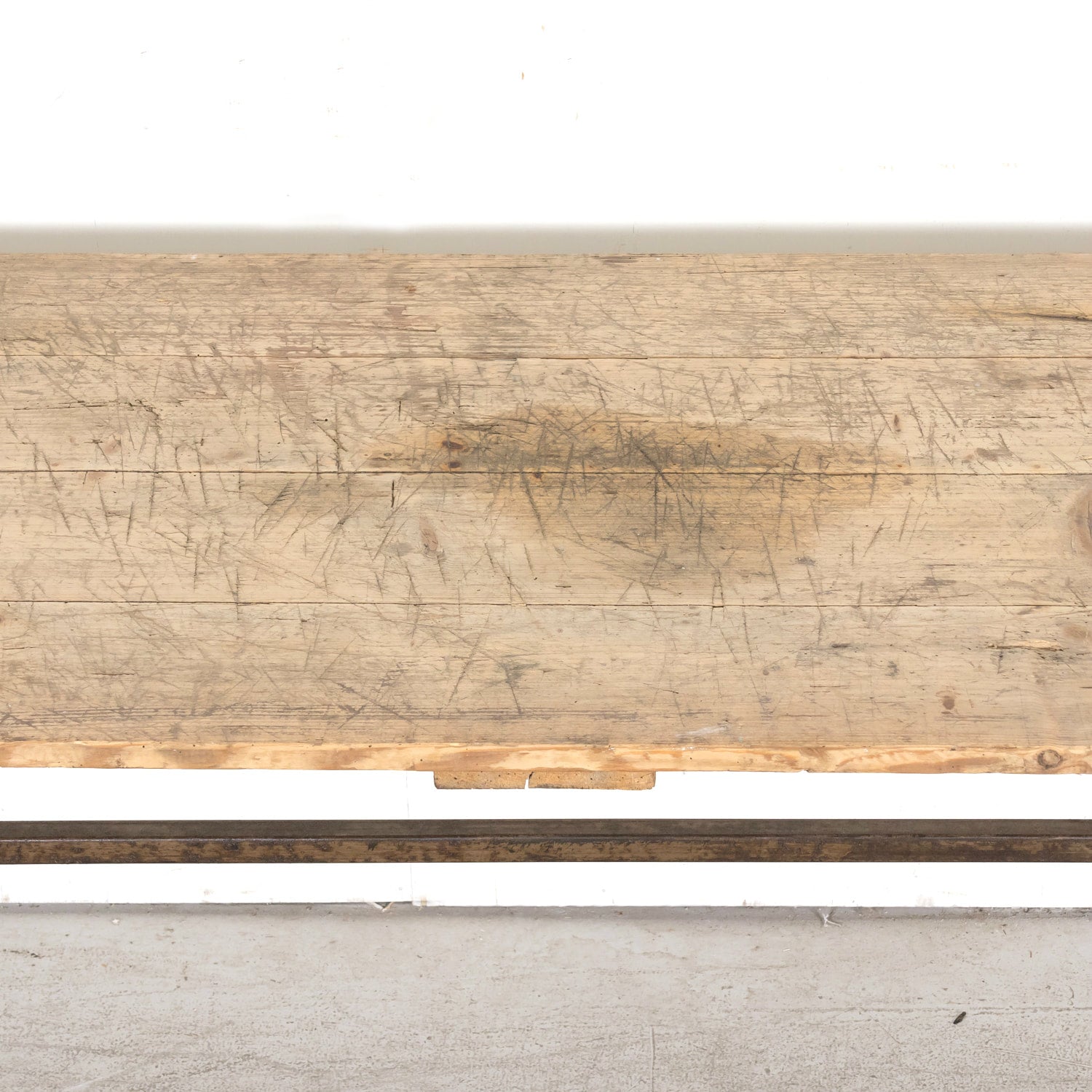 Antique French Washed Oak Console Table with Iron Base