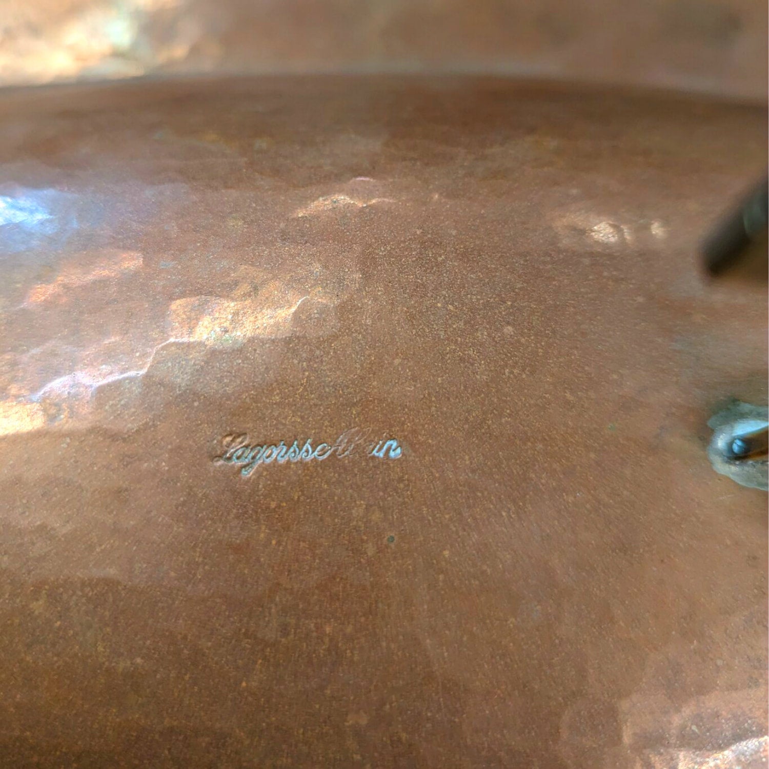 Vintage French Copper and Brass Holy Water Font with Lid, signed Alain L'agorsse