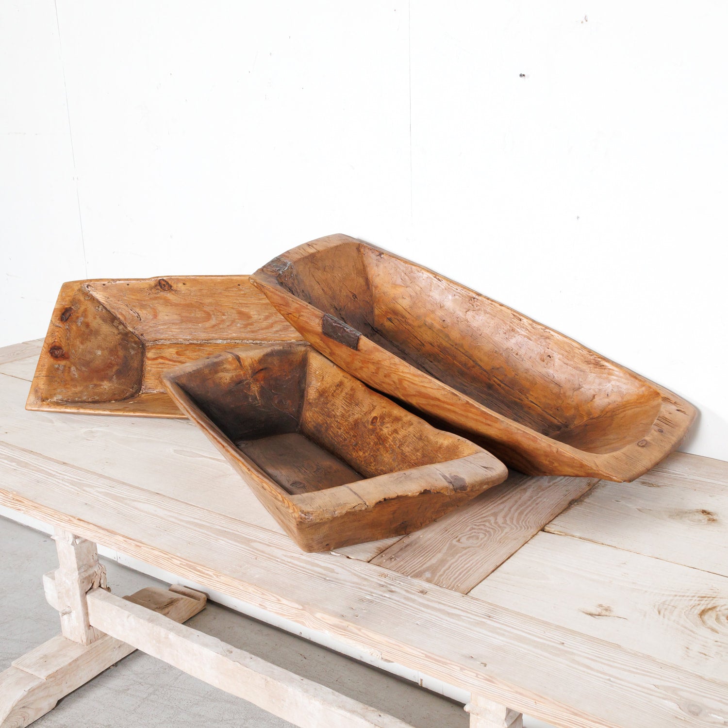 19th Century Rustic French Carved Wood Dough Bowl