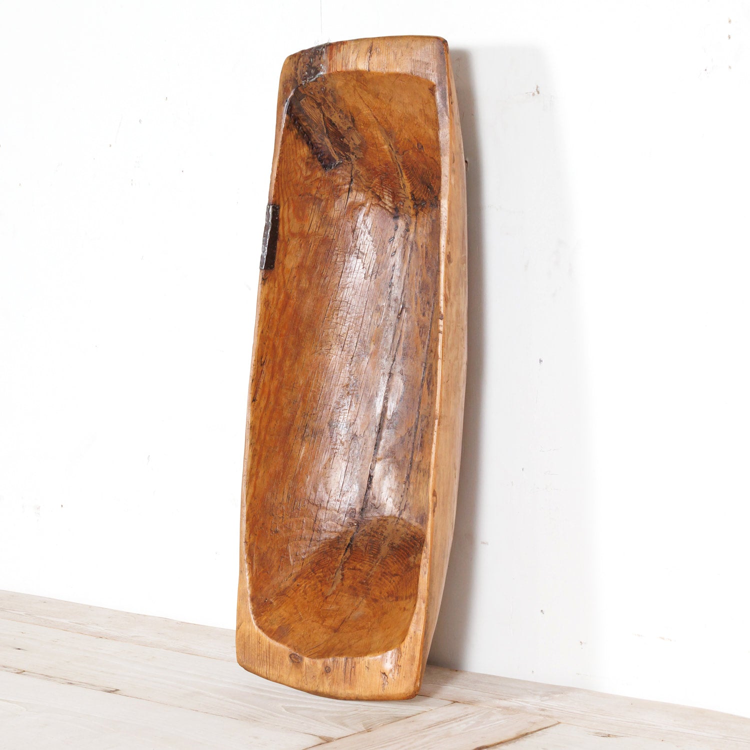 Large Rustic 19th Century French Carved Wood Dough Bowl