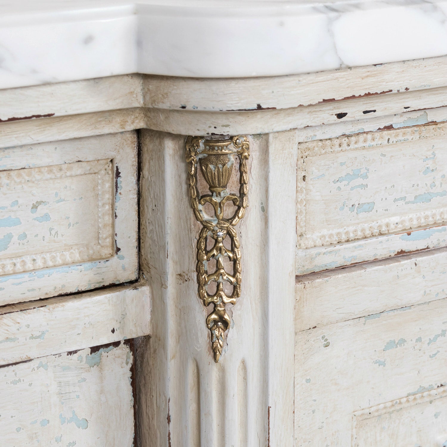 Antique French Painted Louis XVI Style Demilune Enfilade Buffet with Marble Top