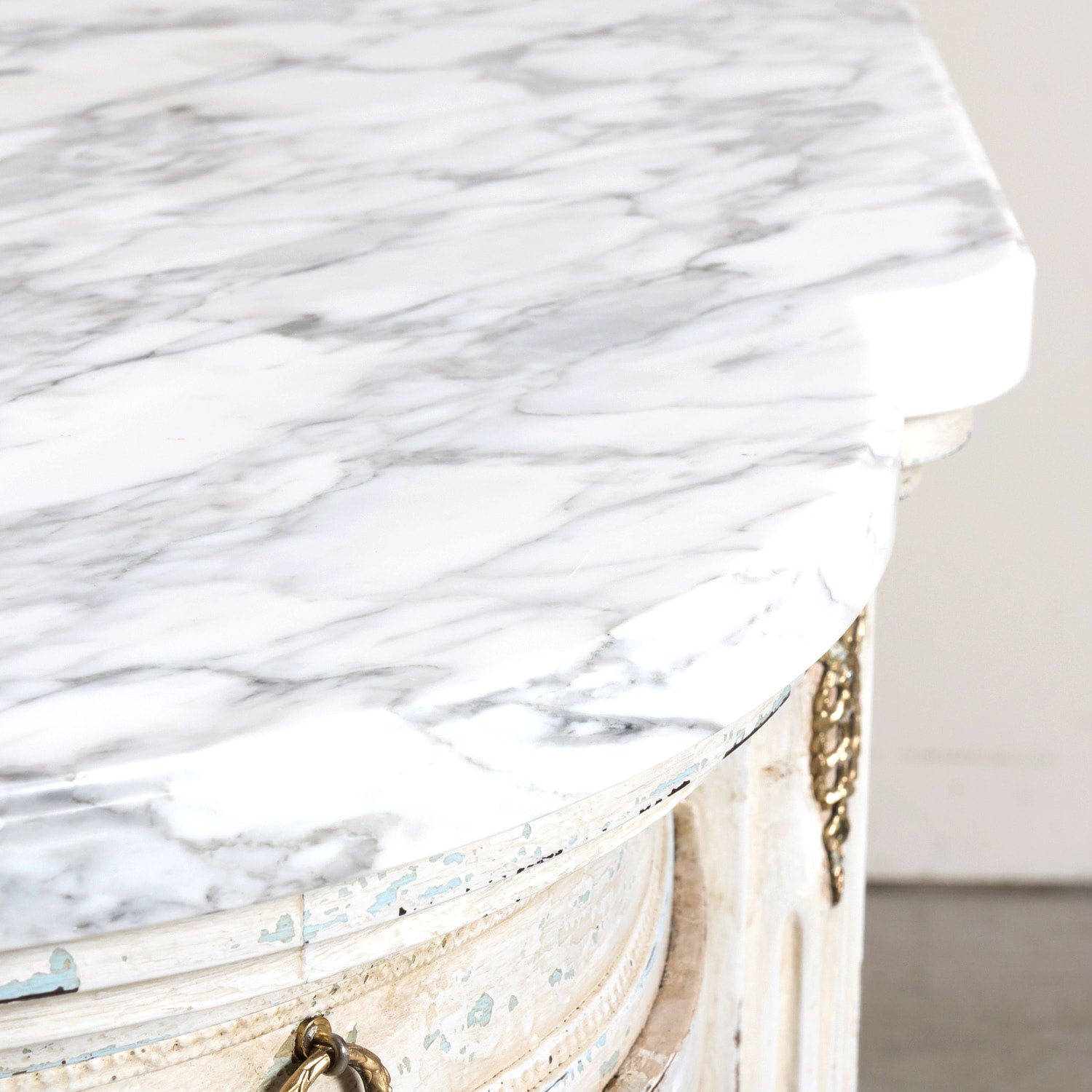 Antique French Painted Louis XVI Style Demilune Enfilade Buffet with Marble Top