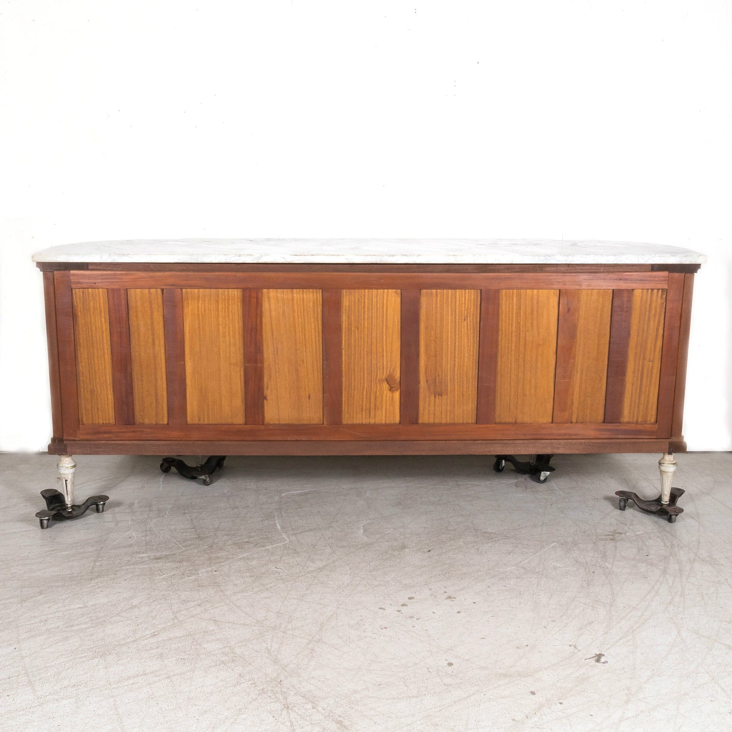 Antique French Painted Louis XVI Style Demilune Enfilade Buffet with Marble Top