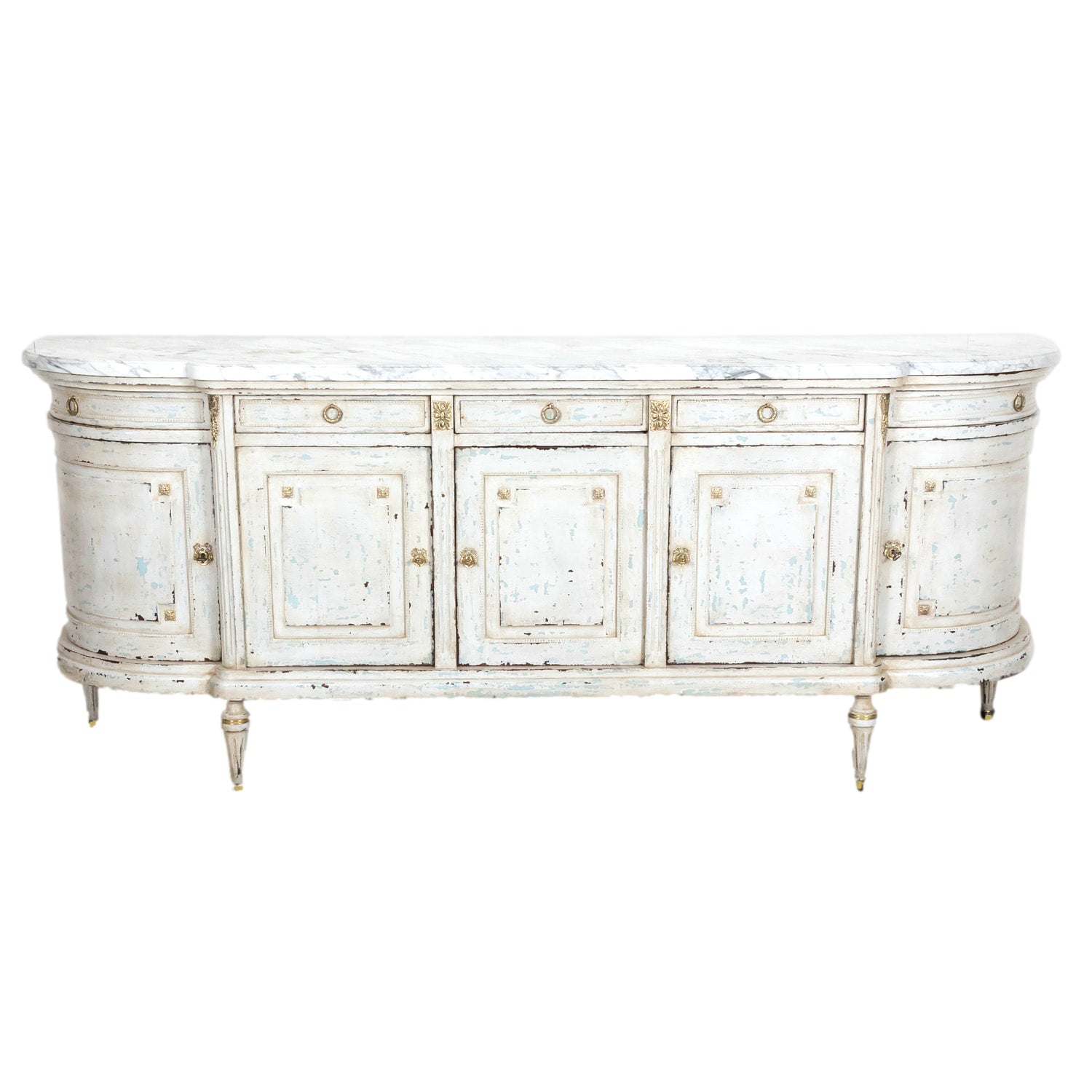 Antique French Painted Louis XVI Style Demilune Enfilade Buffet with Marble Top