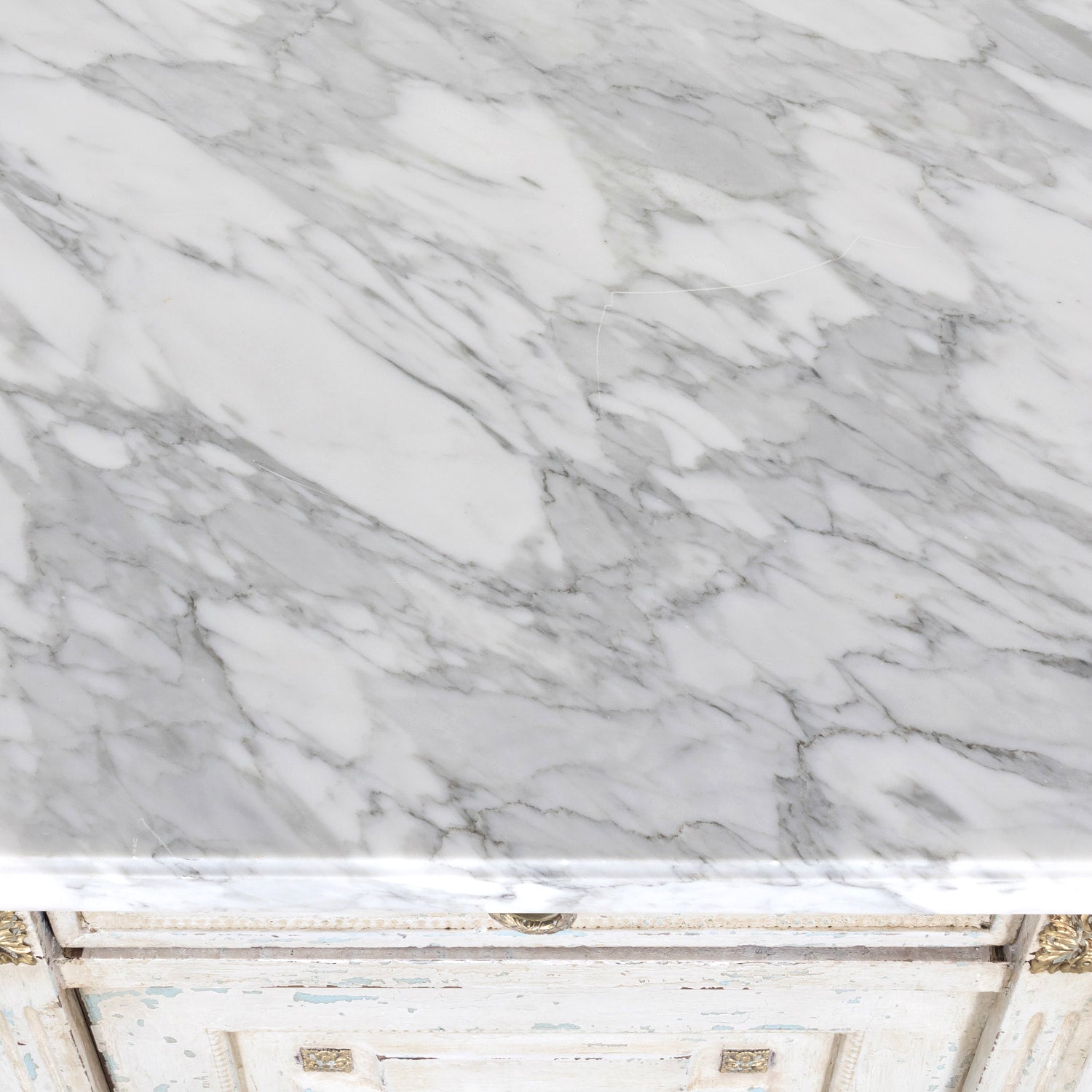 Antique French Painted Louis XVI Style Demilune Enfilade Buffet with Marble Top