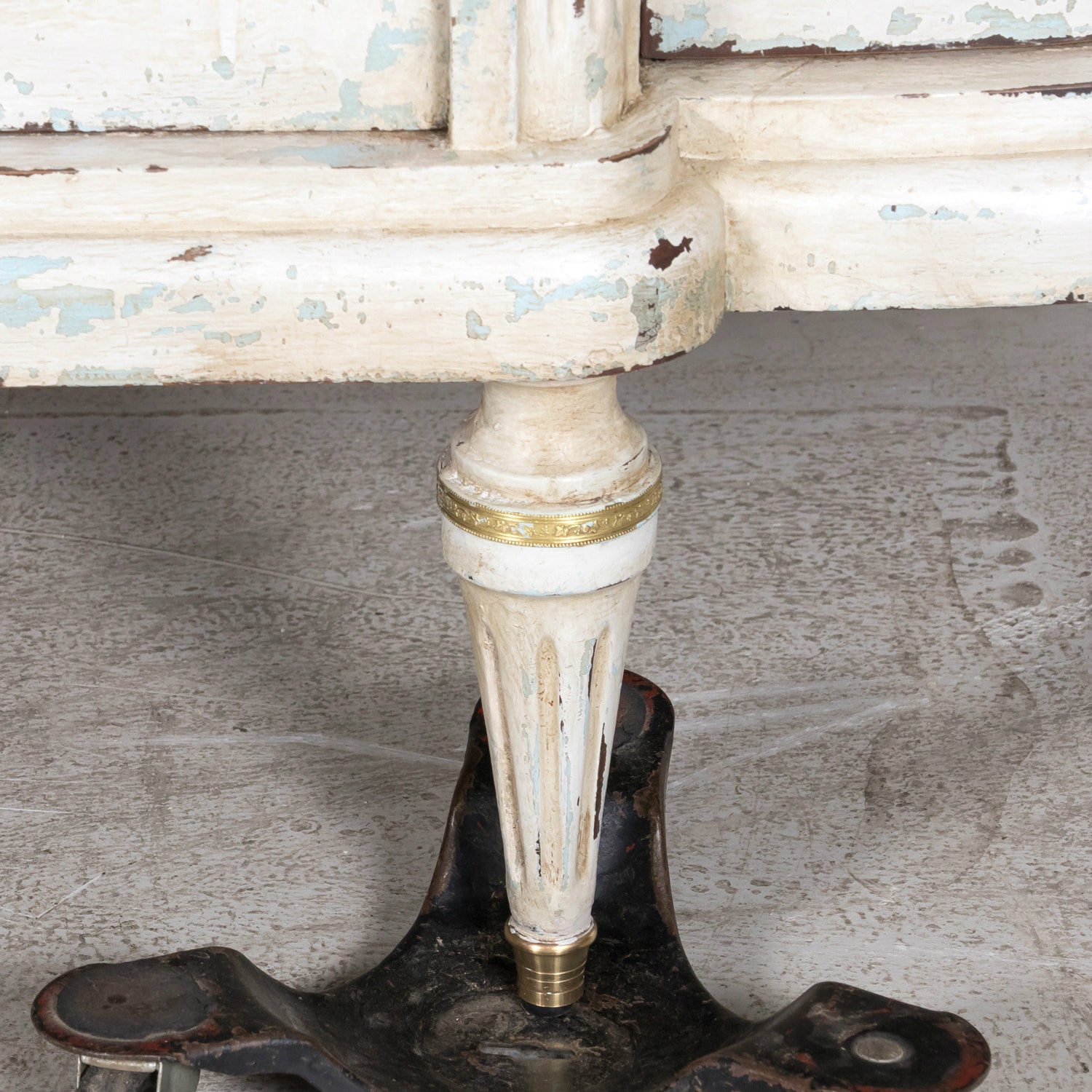 Antique French Painted Louis XVI Style Demilune Enfilade Buffet with Marble Top