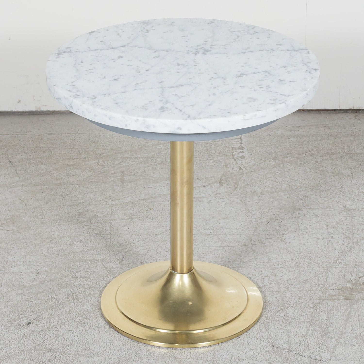 Vintage 1970s Mid-Century Modern French Brass and Marble Top Cocktail Side Table
