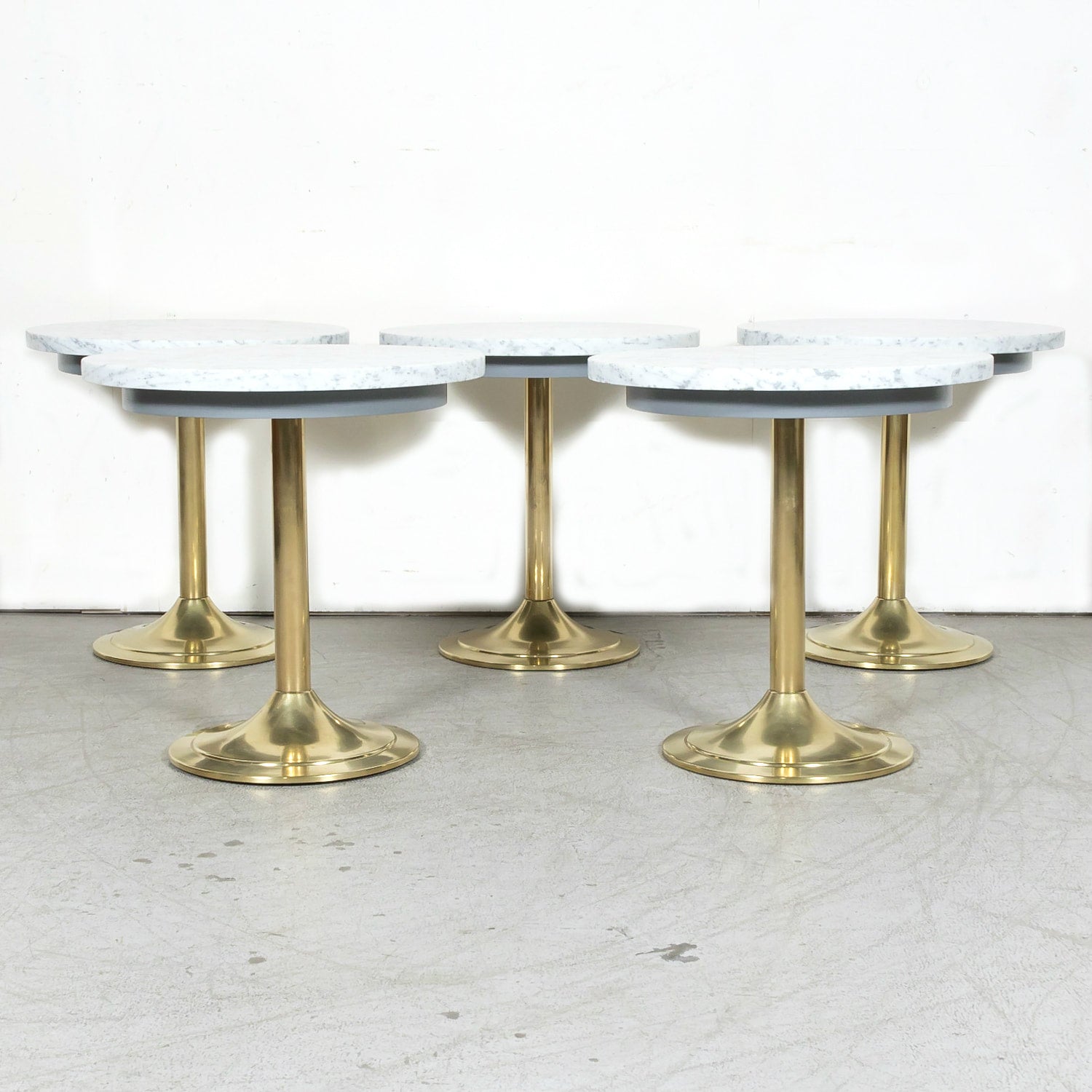 Vintage 1970s Mid-Century Modern French Brass and Marble Top Cocktail Side Table