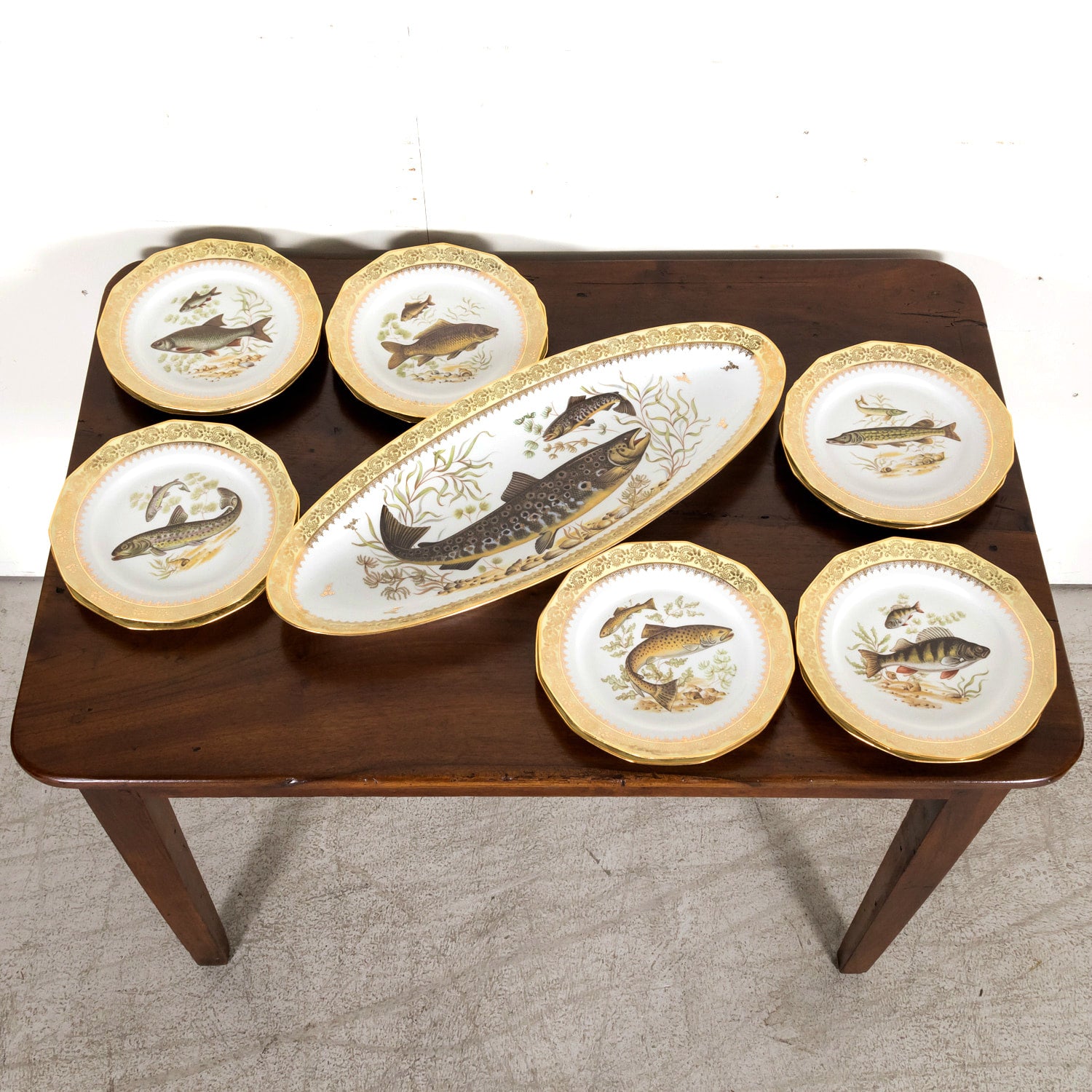 French Limoges Porcelain Fish Service by Chatelaud