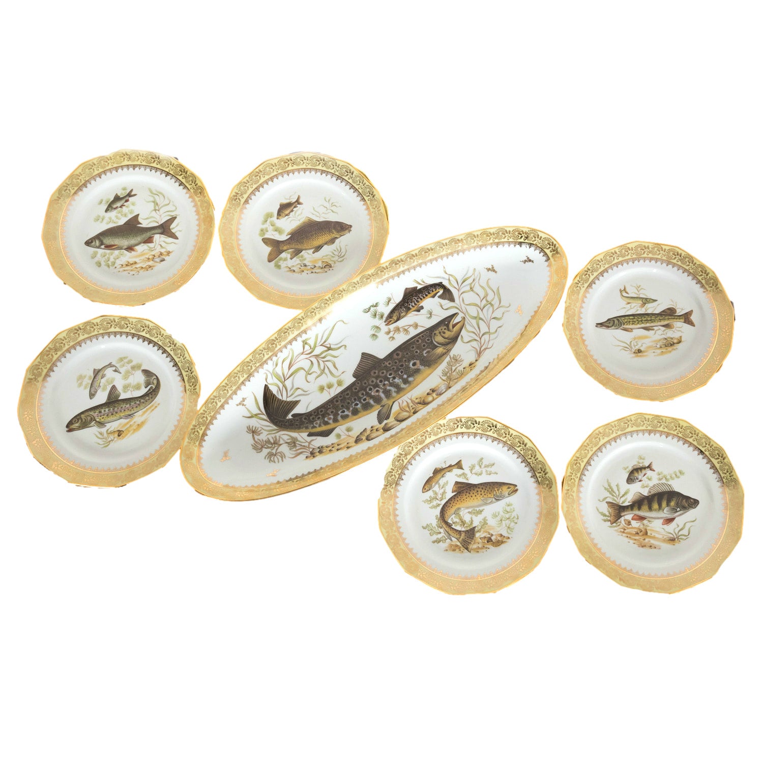 French Limoges Porcelain Fish Service by Chatelaud