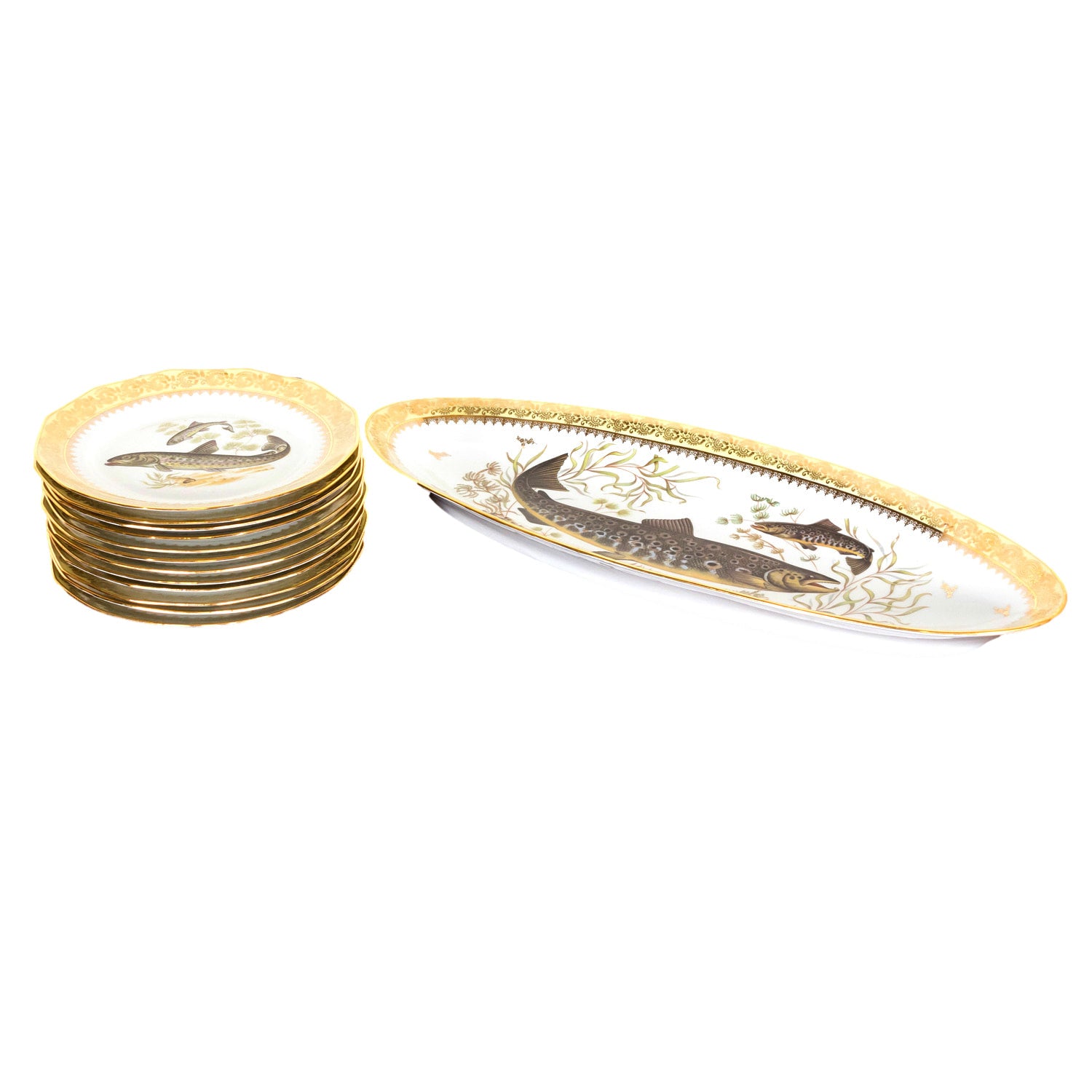 French Limoges Porcelain Fish Service by Chatelaud