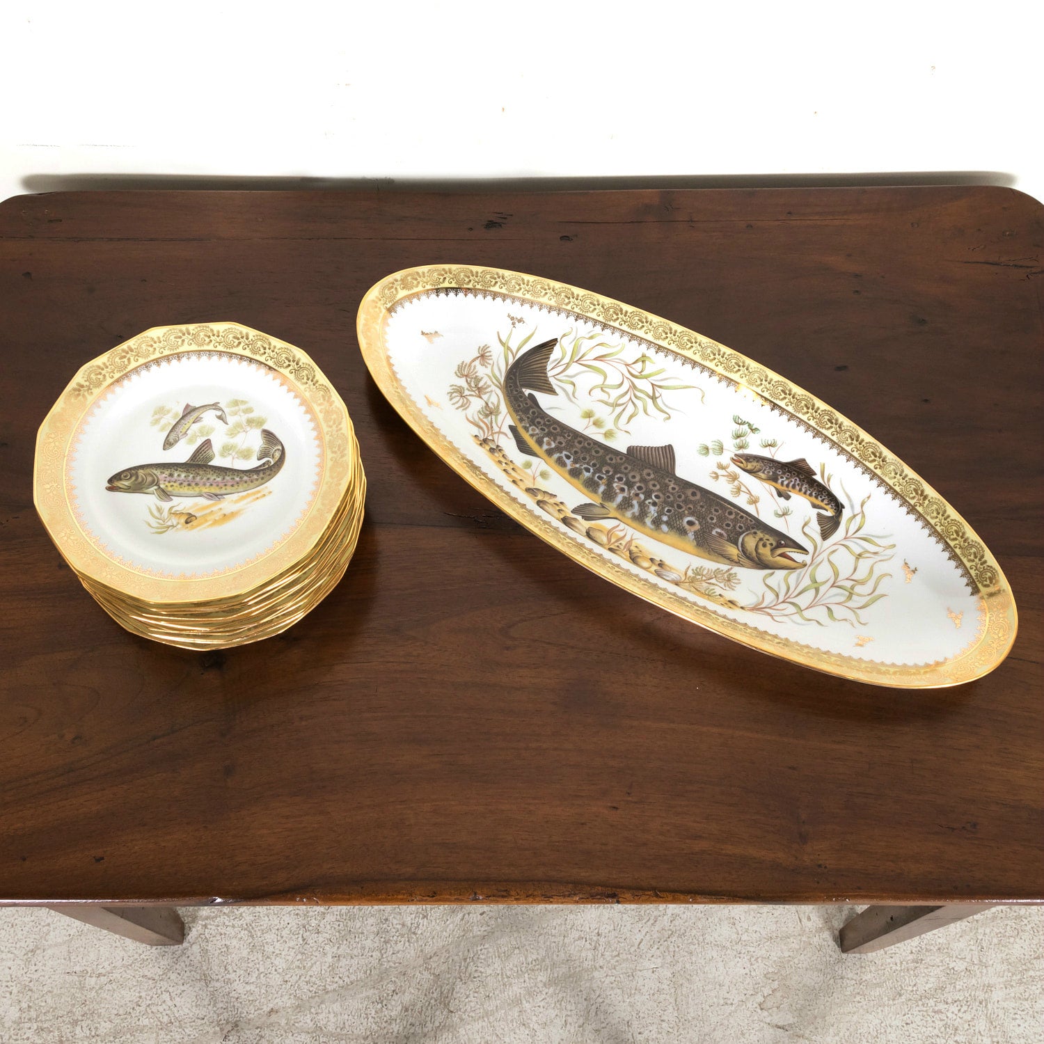 French Limoges Porcelain Fish Service by Chatelaud