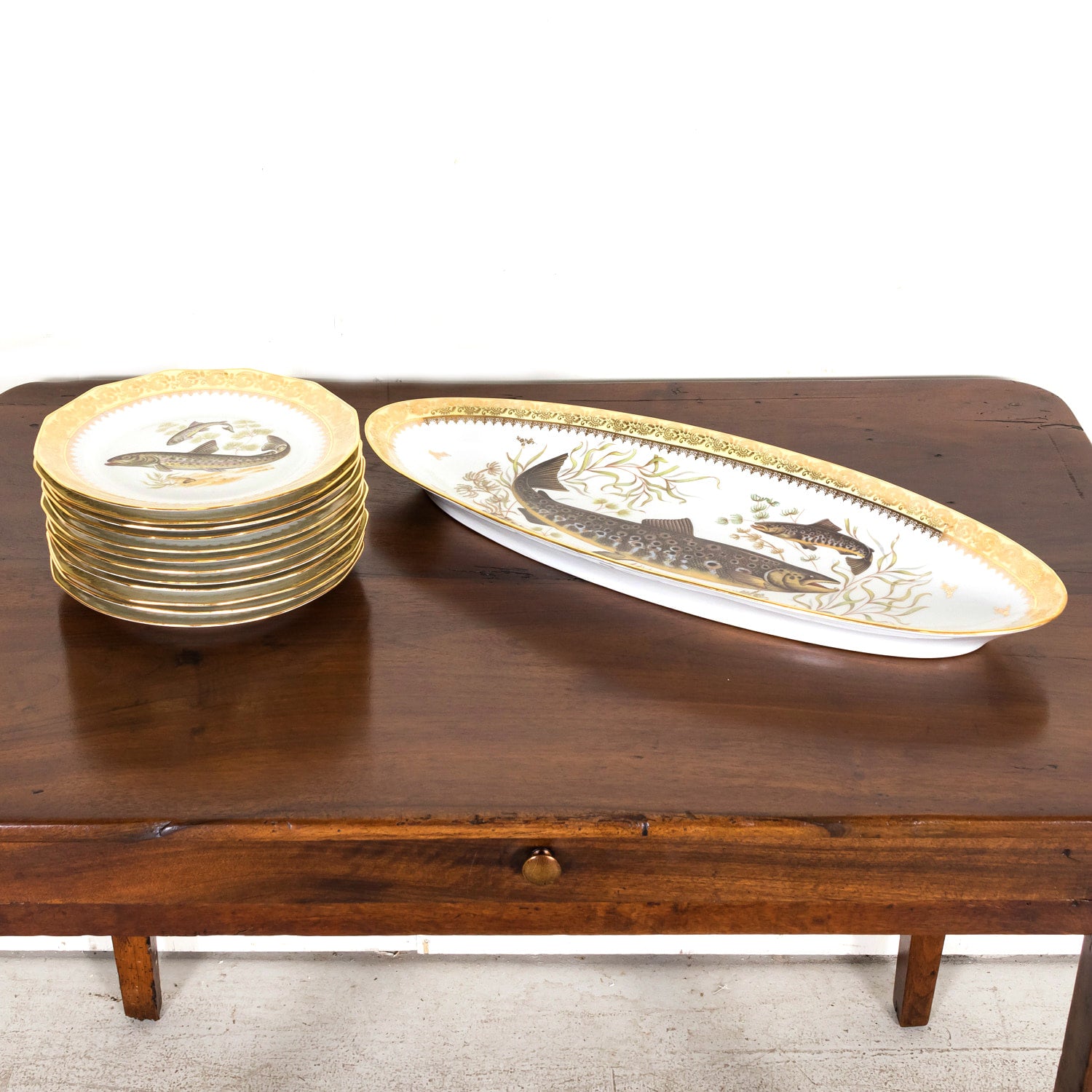 French Limoges Porcelain Fish Service by Chatelaud