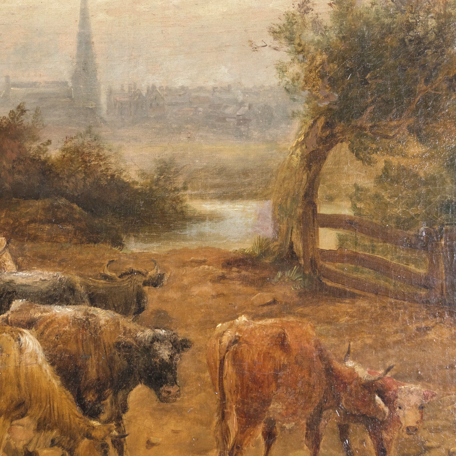 Early 19th Century Large Framed Scottish Landscape Vedute Oil on Canvas by Dutch Master