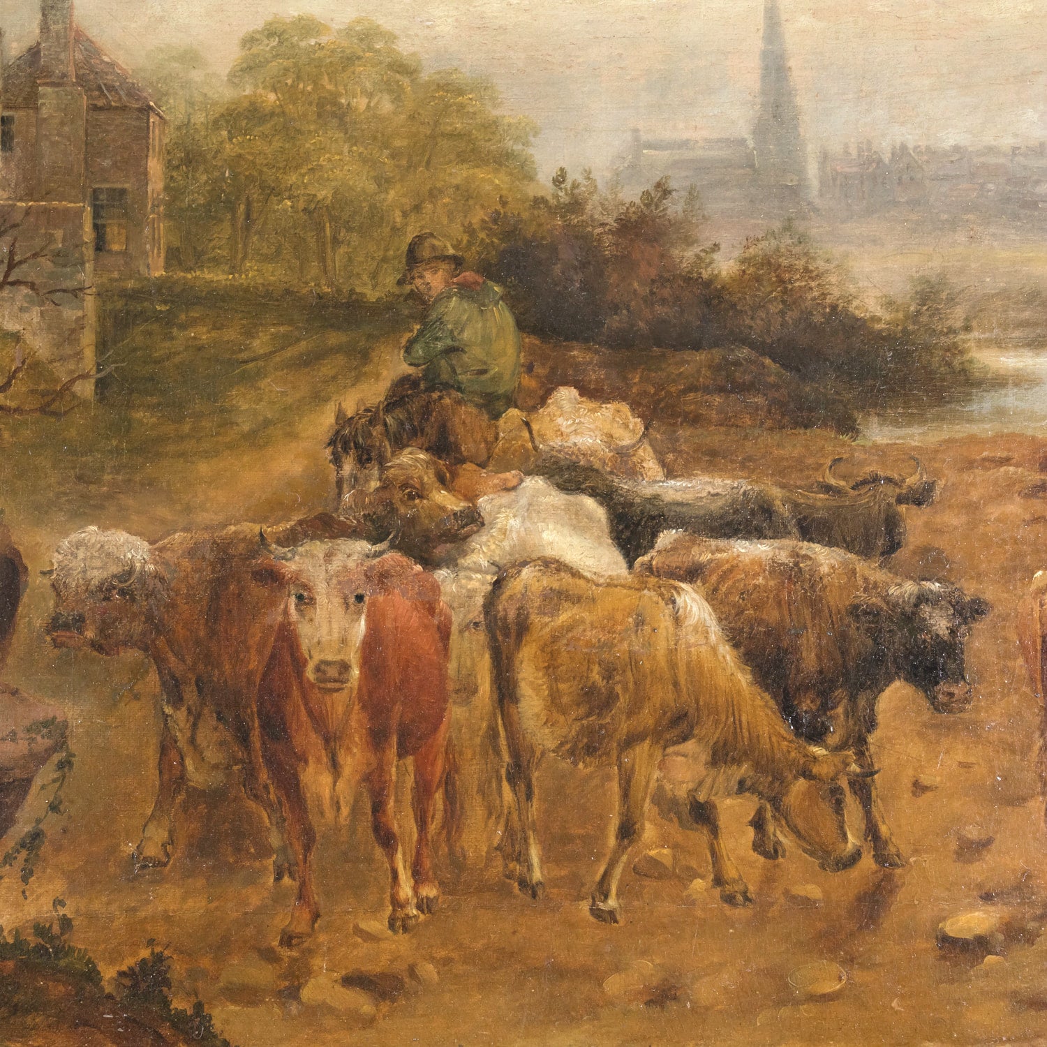 Early 19th Century Large Framed Scottish Landscape Vedute Oil on Canvas by Dutch Master