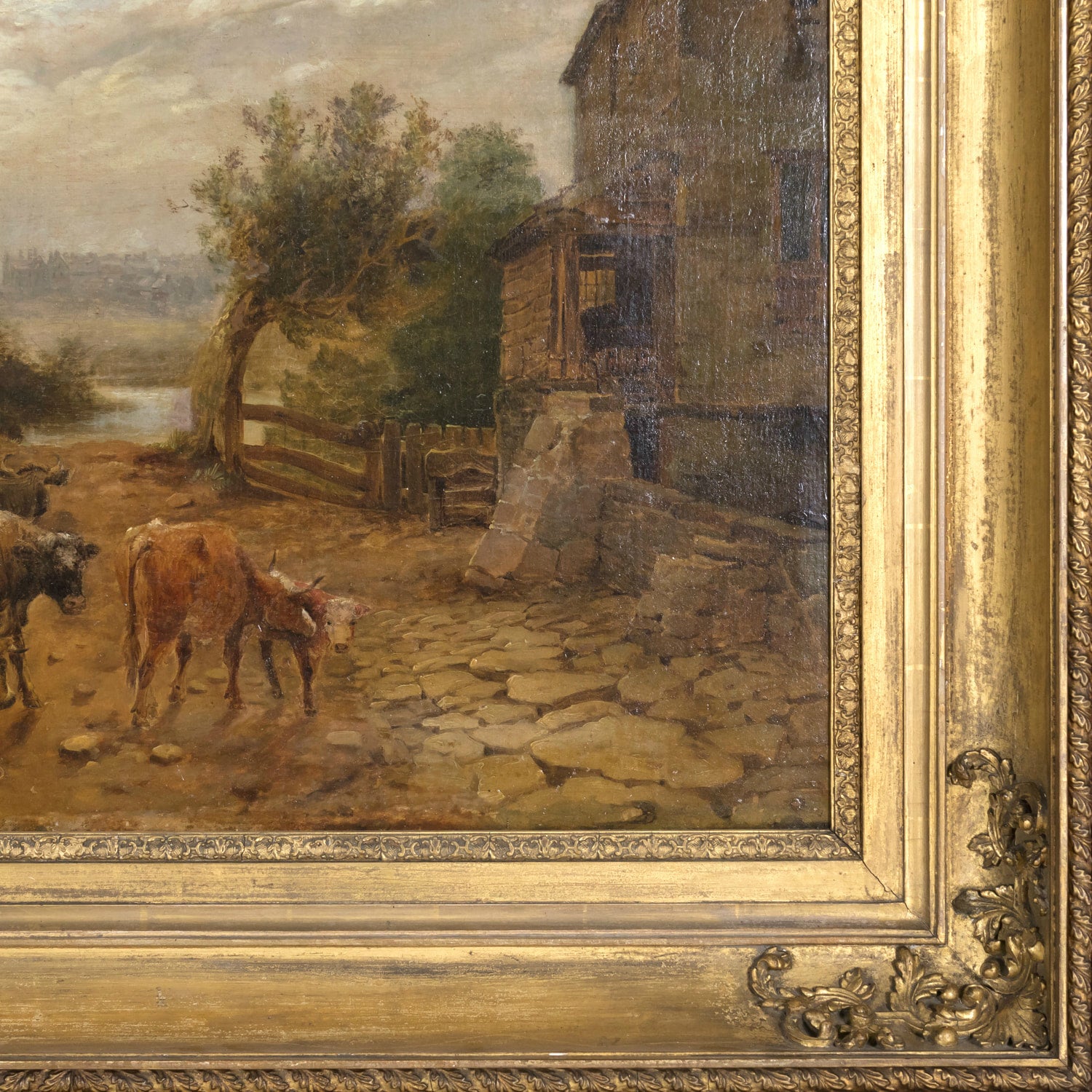 Early 19th Century Large Framed Scottish Landscape Vedute Oil on Canvas by Dutch Master