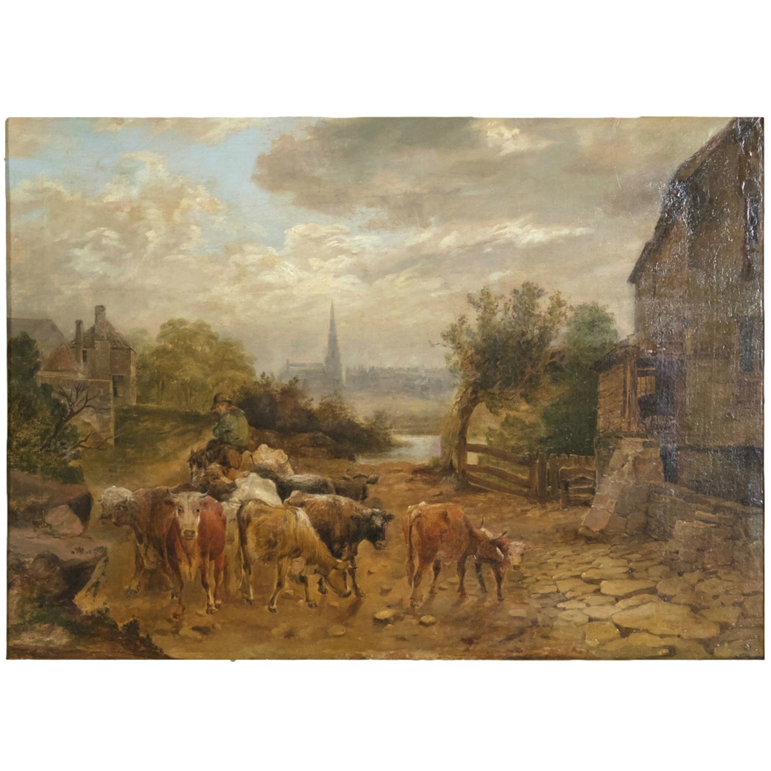 Early 19th Century Large Framed Scottish Landscape Vedute Oil on Canvas by Dutch Master