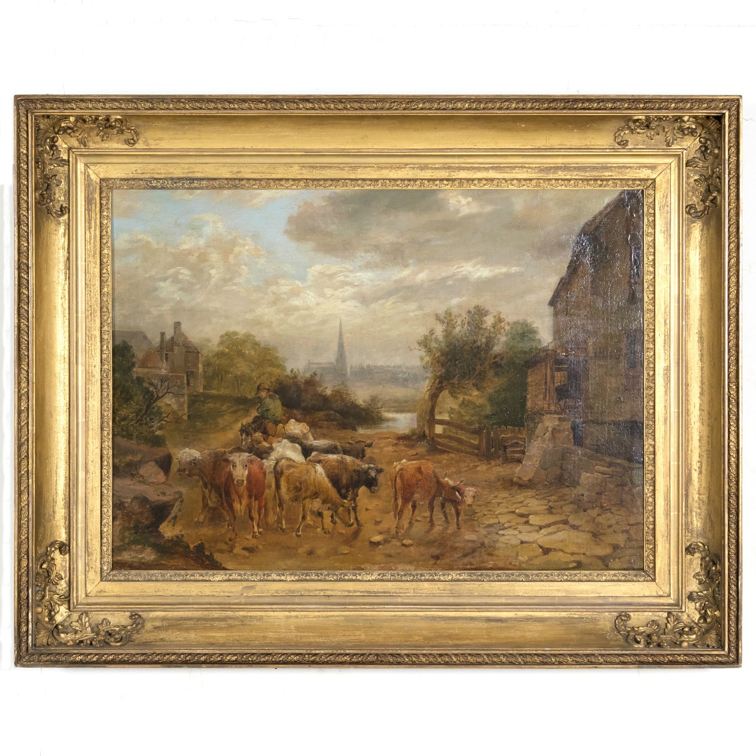 Early 19th Century Large Framed Scottish Landscape Vedute Oil on Canvas by Dutch Master
