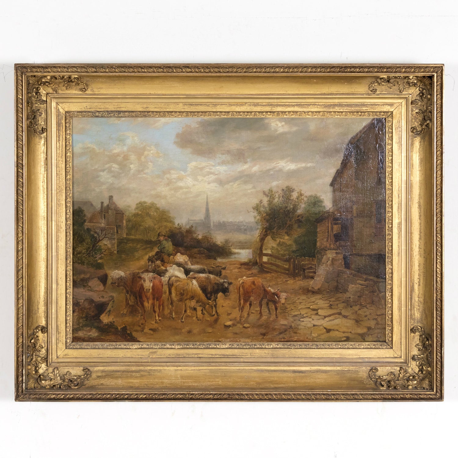 Early 19th Century Large Framed Scottish Landscape Vedute Oil on Canvas by Dutch Master