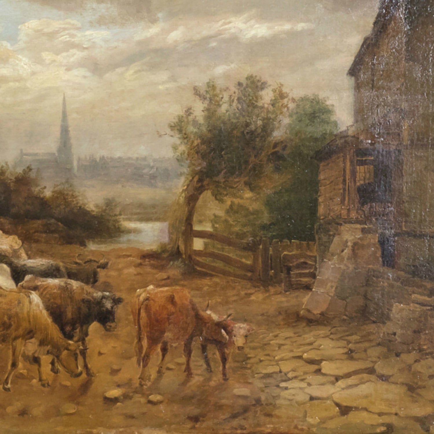 Early 19th Century Large Framed Scottish Landscape Vedute Oil on Canvas by Dutch Master