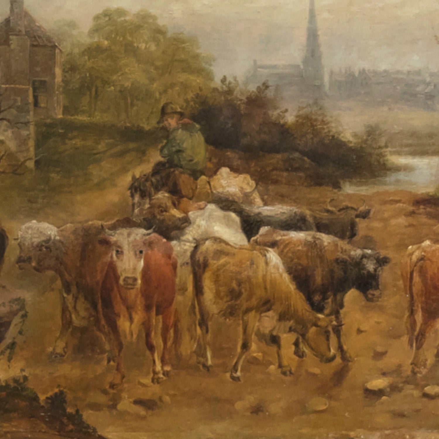 Early 19th Century Large Framed Scottish Landscape Vedute Oil on Canvas by Dutch Master