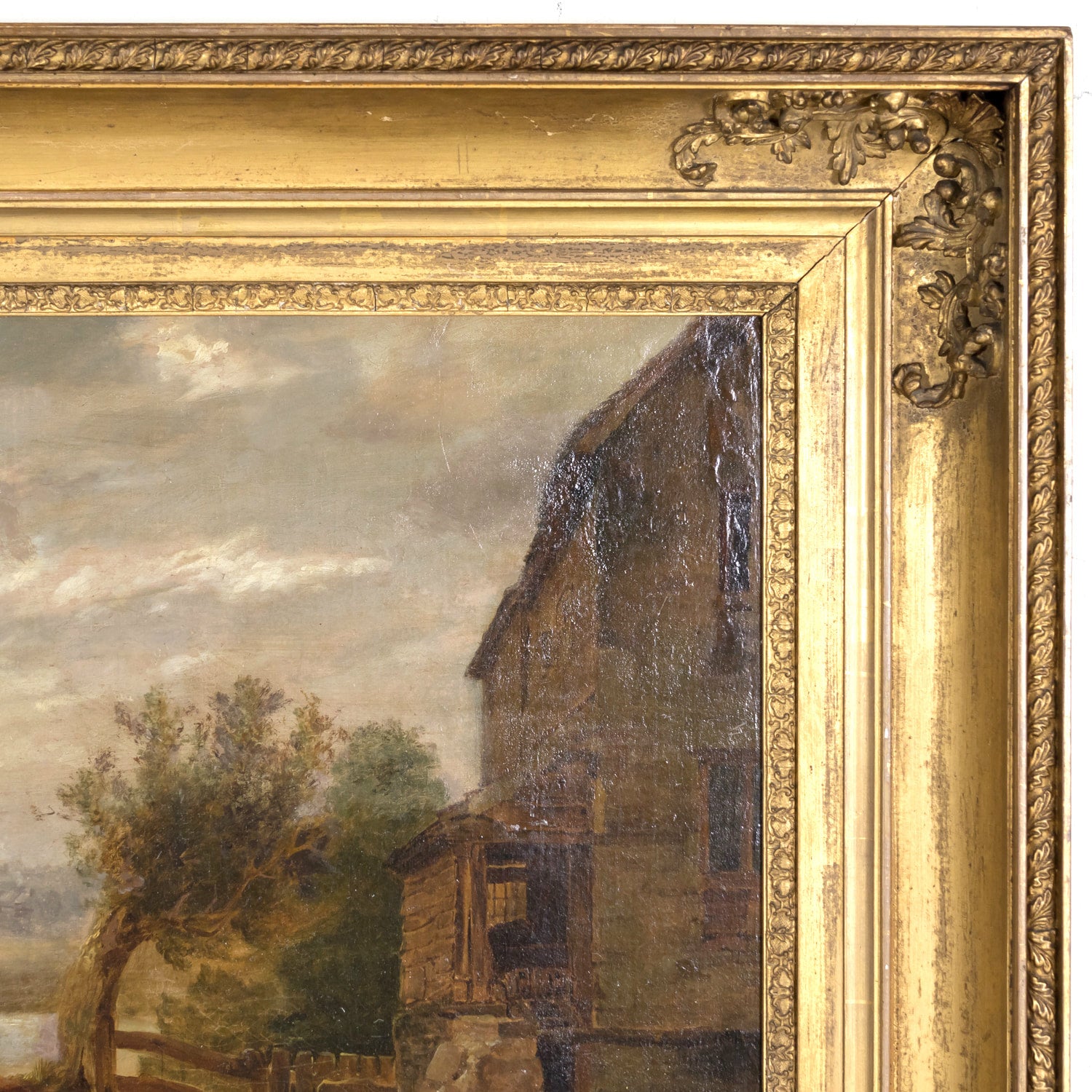 Early 19th Century Large Framed Scottish Landscape Vedute Oil on Canvas by Dutch Master