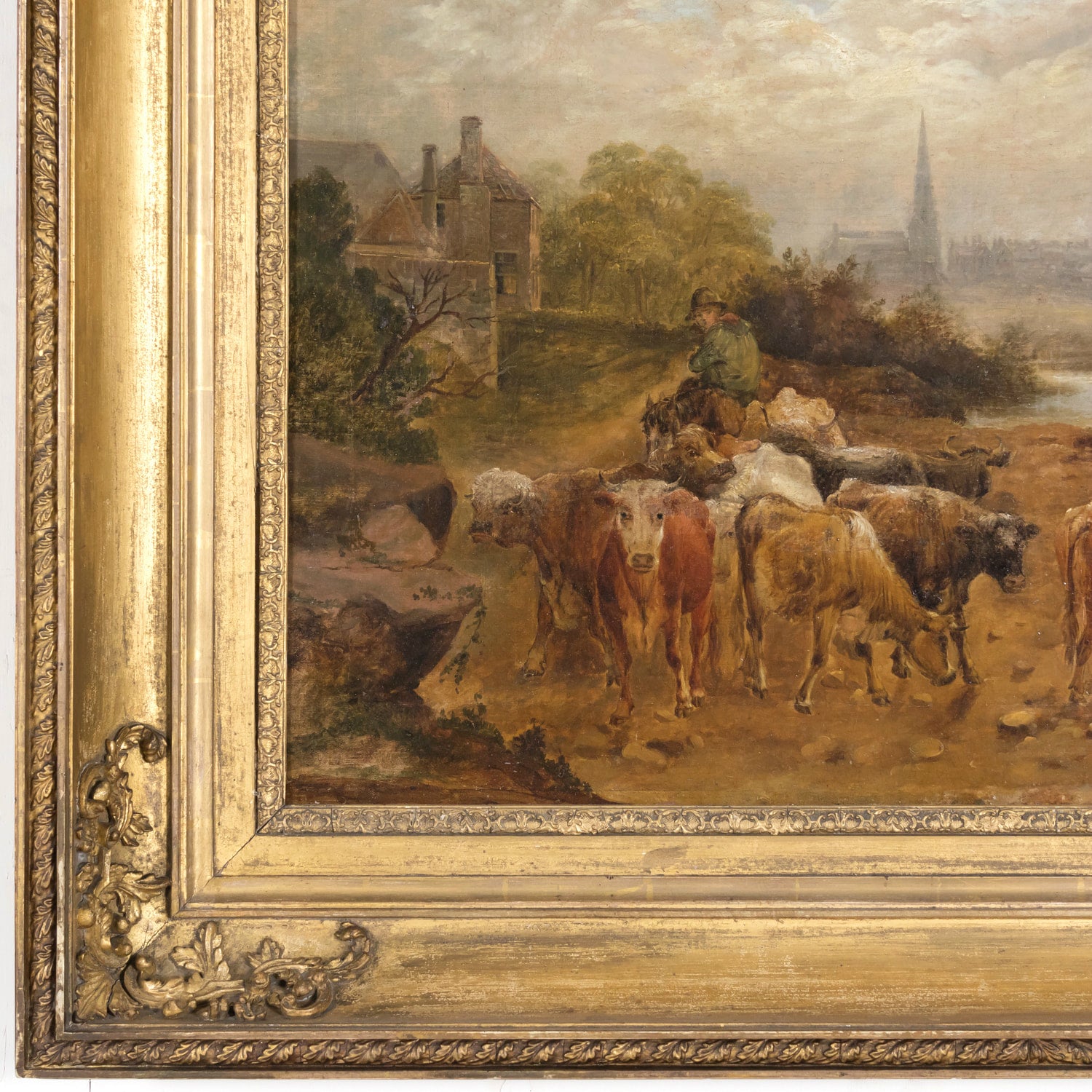 Early 19th Century Large Framed Scottish Landscape Vedute Oil on Canvas by Dutch Master