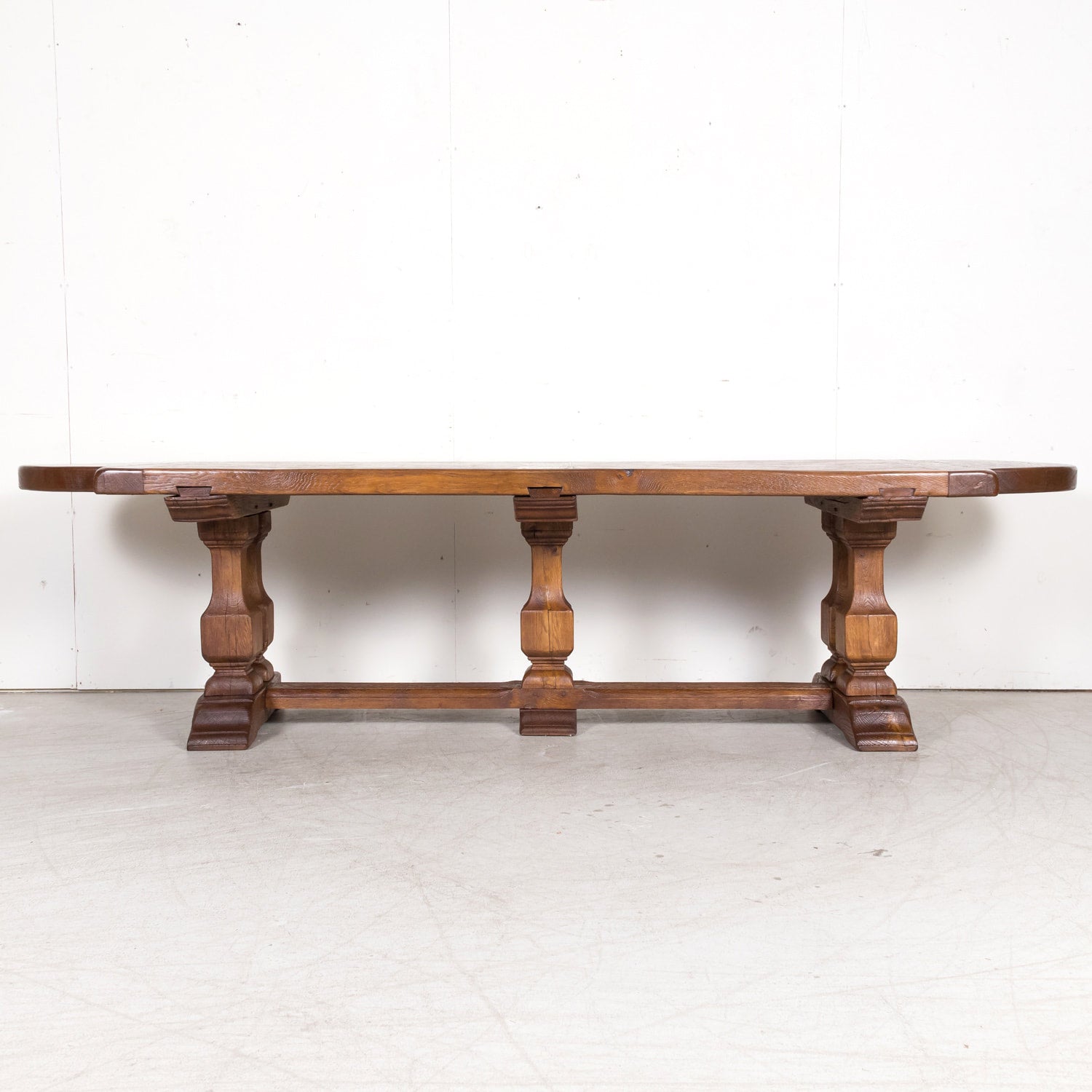 Large 20th Century French Oak Monastery Trestle Dining Table