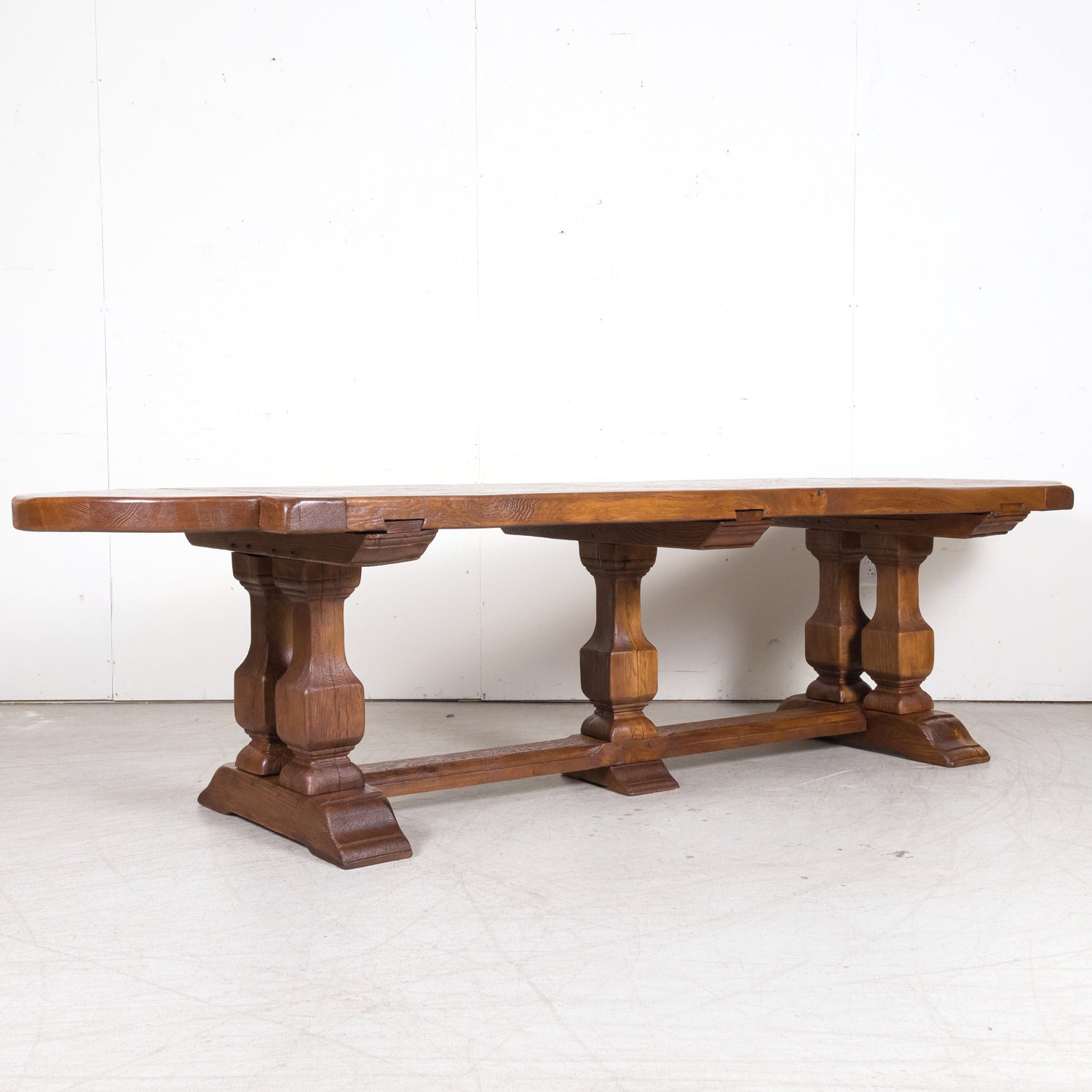 Large 20th Century French Oak Monastery Trestle Dining Table