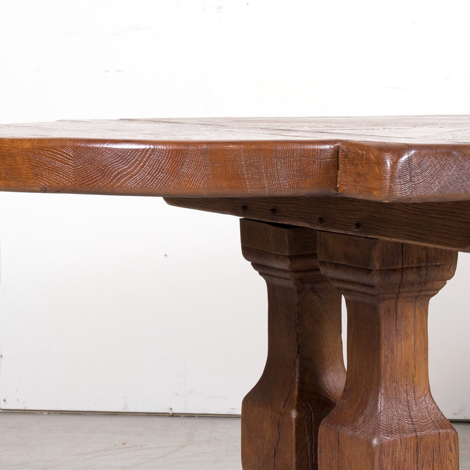 Large 20th Century French Oak Monastery Trestle Dining Table