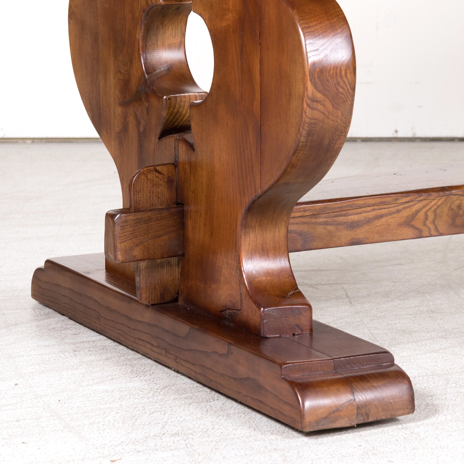 19th Century French Provincial Solid Chestnut Trestle Dining Table